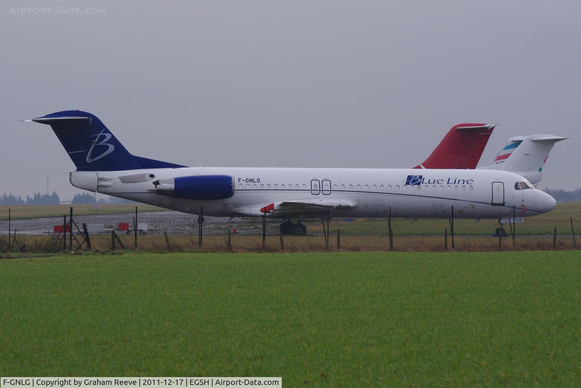 F-GNLG, 1991 Fokker 100 (F-28-0100) C/N 11363, In storeage at Norwich.