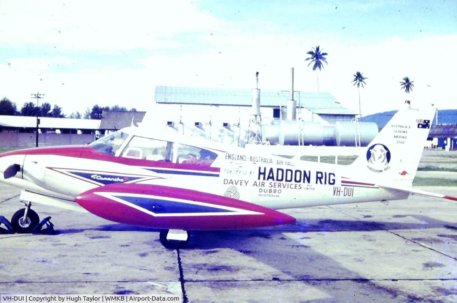 VH-DUI, 1965 Piper PA-30-160 Twin Comanche Twin Comanche C/N 30-830, 1970 I think at Butterworth AB Malaysia , on the England to Australia Air Race - sponsored by Haddon Rig , Australias leading Merinio Stud !!