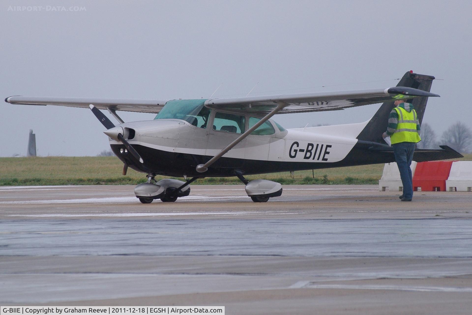 G-BIIE, 1980 Reims F172P Skyhawk C/N 2051, Parked at Norwich.
