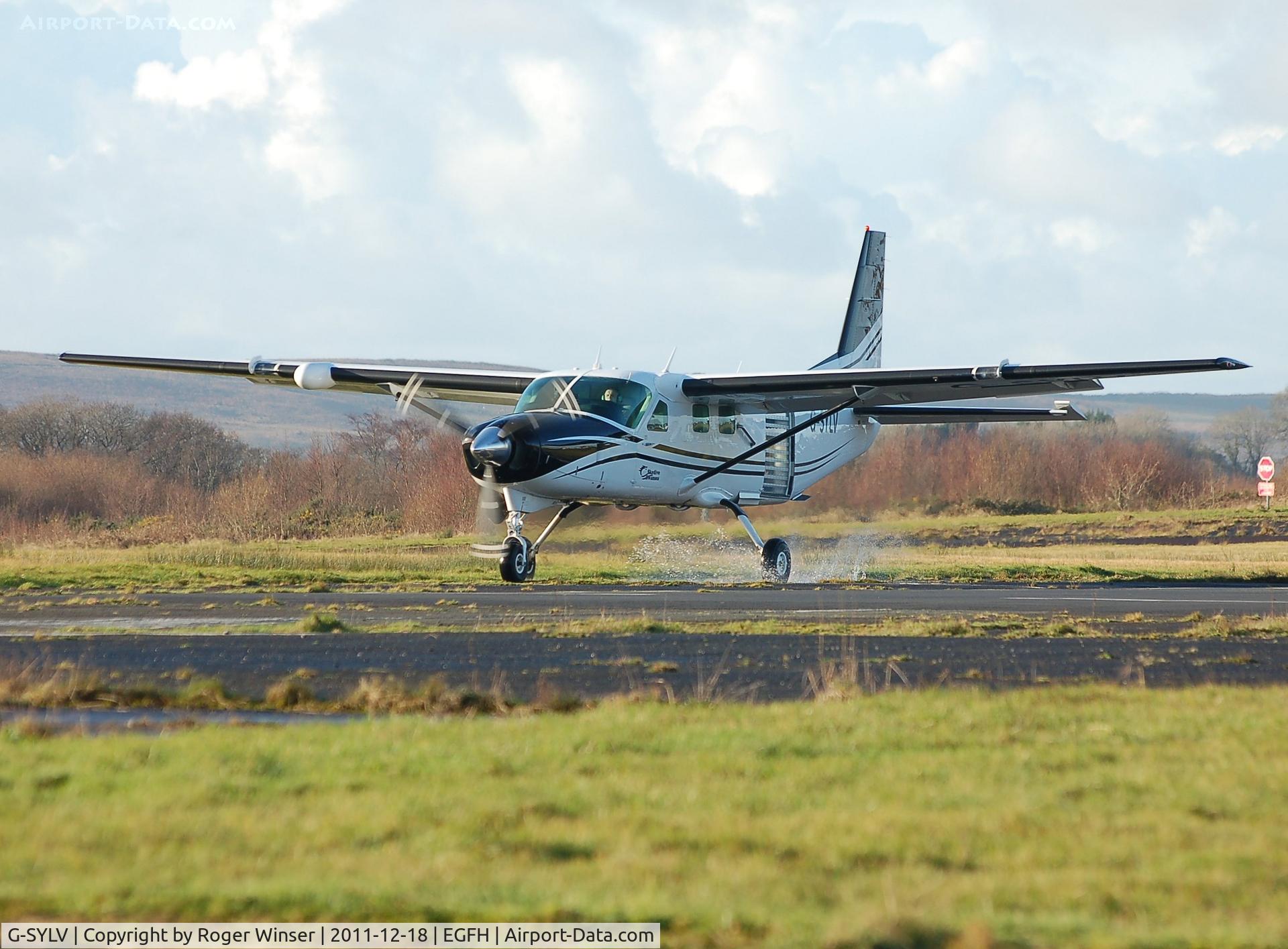 G-SYLV, 2002 Cessna 208B  Grand Caravan C/N 208B0936, Back-tracking Runway 28 prior to dearture for a skydive drop. Operated by Skydive Swansea.