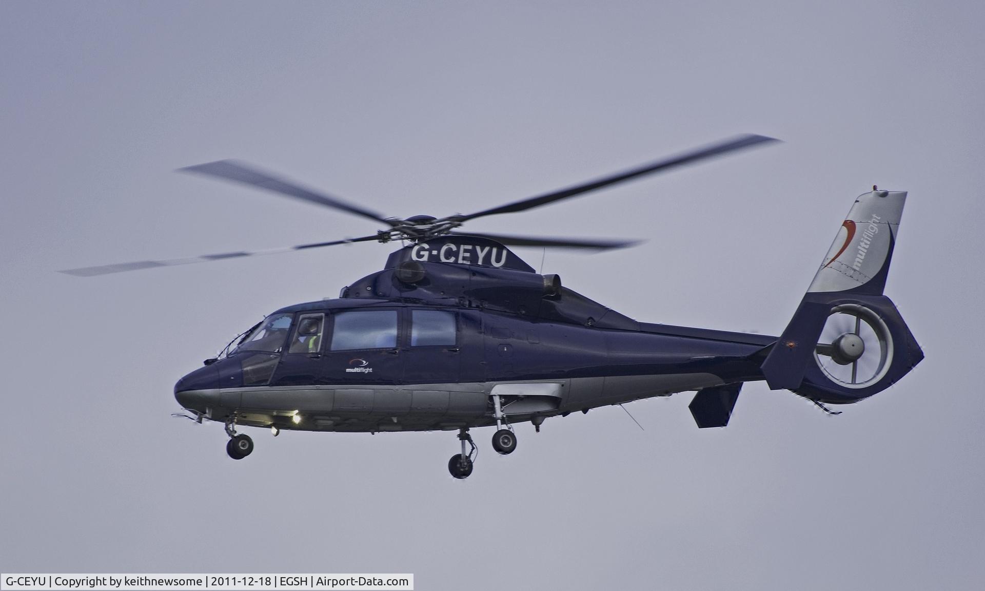 G-CEYU, 1988 Aerospatiale SA-365N-1 Dauphin 2 C/N 6298, taking off in bad light !