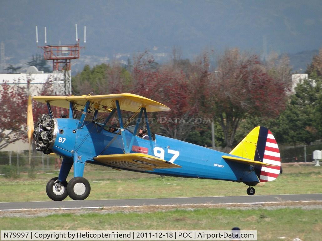 N79997, 1942 Boeing PT-17 Kaydet (A75N1) C/N 75-4266, Down and rolling out, headed for static display area