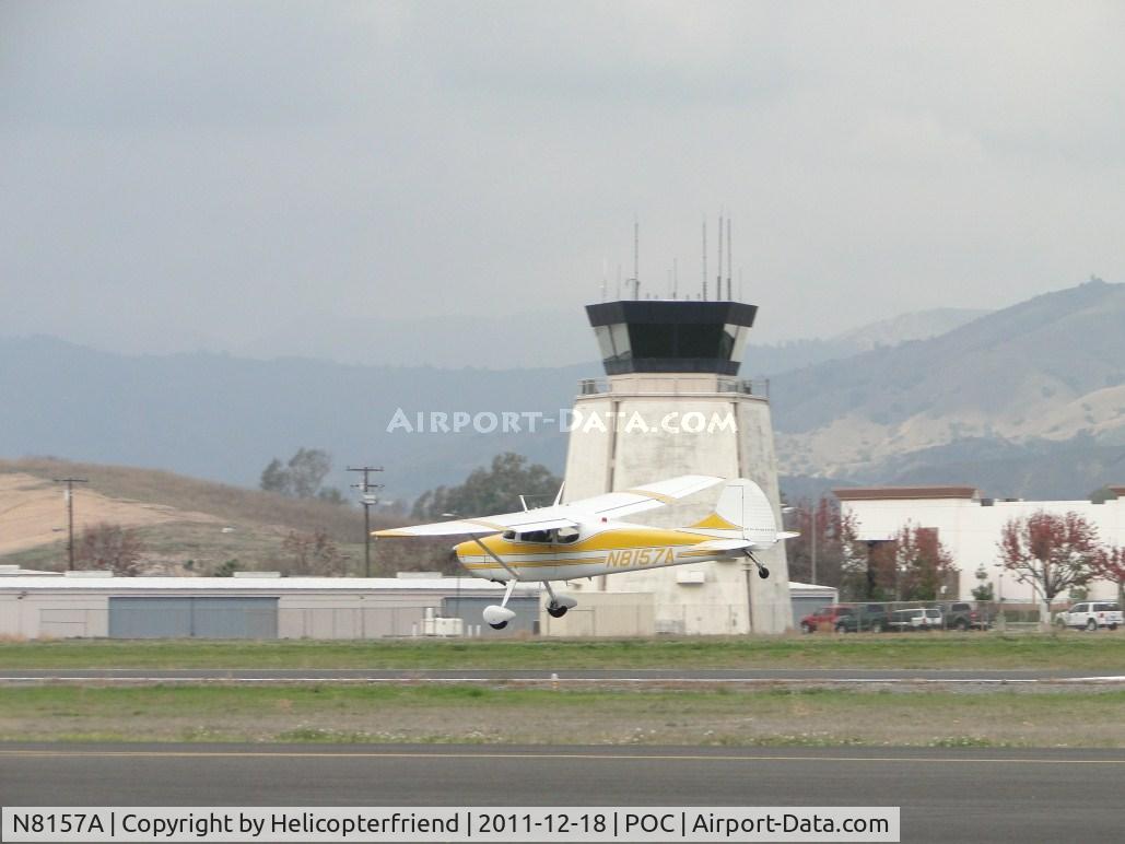 N8157A, 1952 Cessna 170B C/N 25009, Leaning to the left as a gust of wind blows across the runway during take off