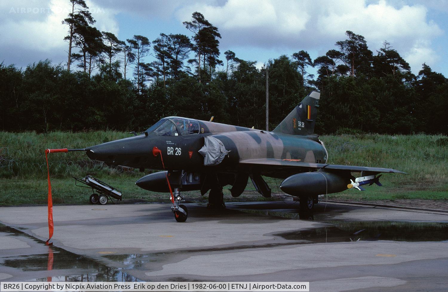 BR26, Dassault Mirage 5BR C/N 326, Belgium AF Mirage-VBR recce-fighter seen here in a dispersal at Jever AB, Germany, during the TAM 1982