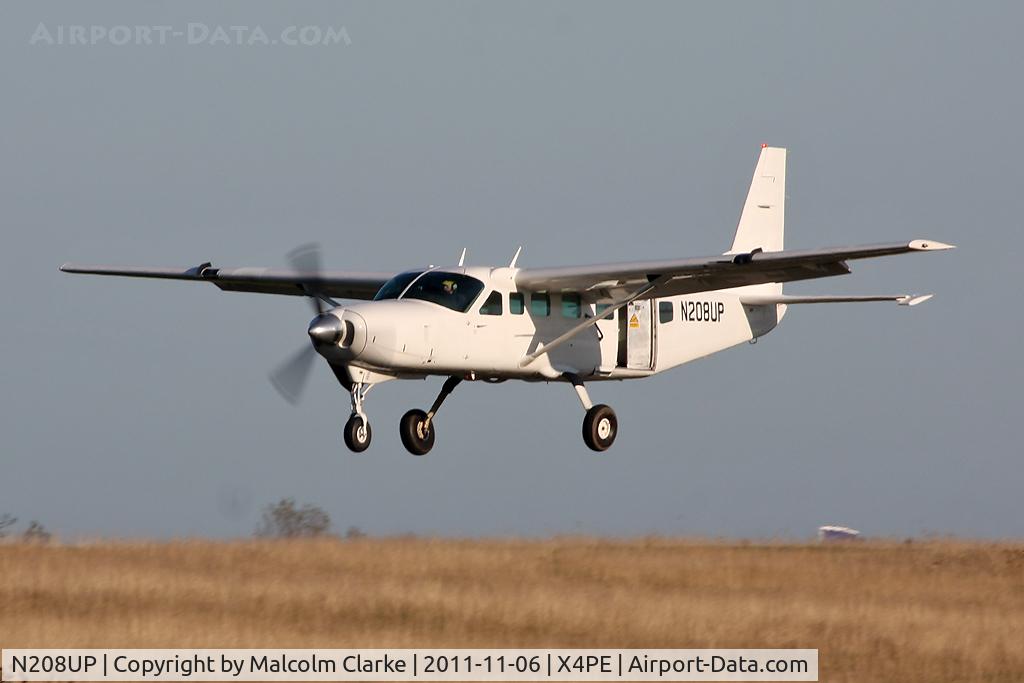 N208UP, 1997 Cessna 208B Grand Caravan C/N 208B0637, Peterlee Parachute Club's Cessna 208B returning from a parachute drop at Shotton Colliery, Peterlee.