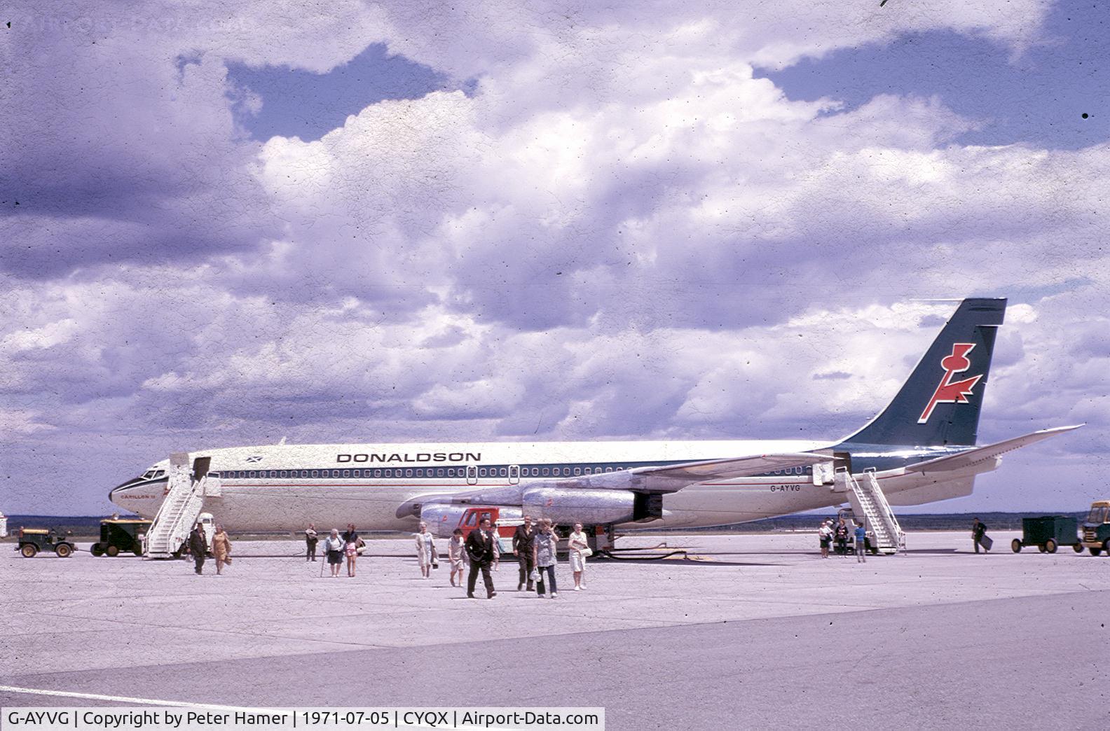 G-AYVG, 1959 Boeing 707-321 C/N 17598, Refuelling at Gander on a Manchester to Toronto flight