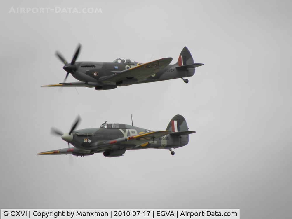 G-OXVI, 1945 Supermarine 361 Spitfire LF.XVIe C/N CBAF.IX.4262, Spitfire TD248 and Hurricane BE505  in formation at RIAT 2010