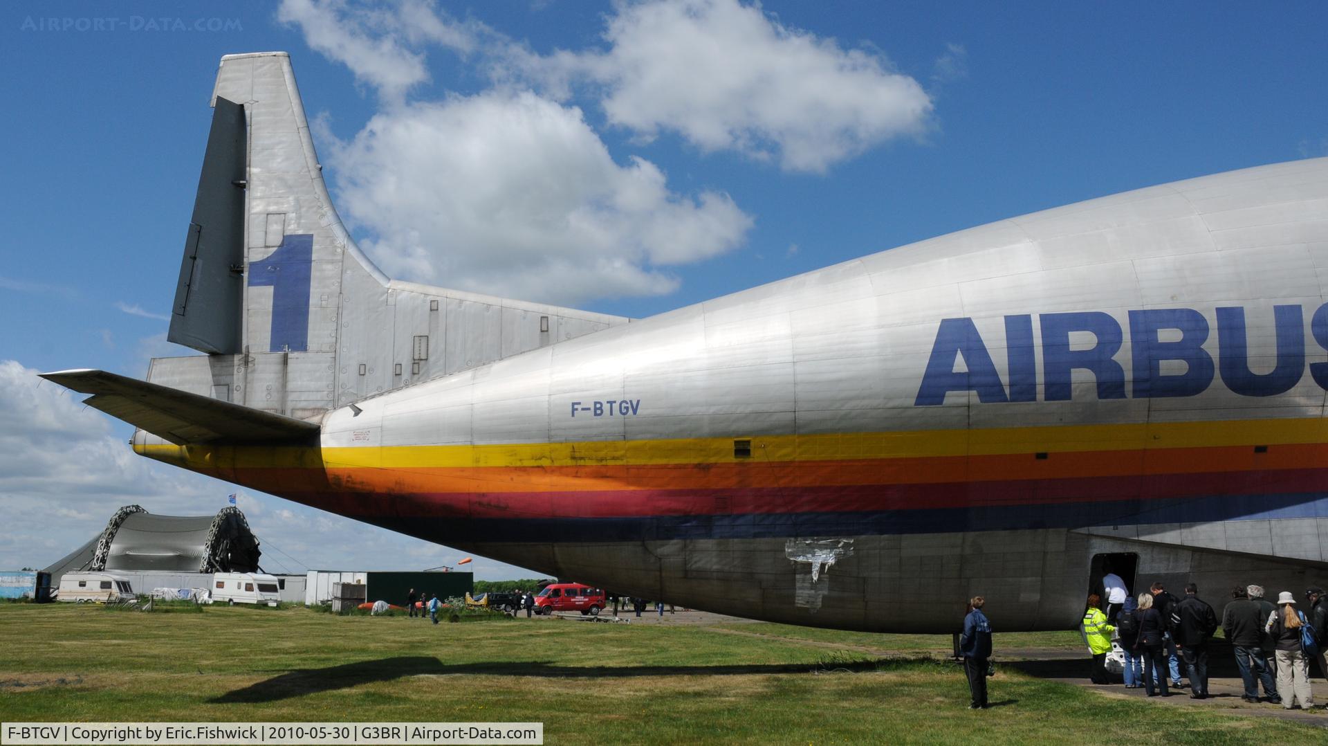 F-BTGV, Aero Spacelines 377SGT Super Guppy Turbine C/N 0001, F-BTGV at Bruntingthorpe Cold War Jets Open Day - May 2010 - (height = 46 ft. 5 in.)