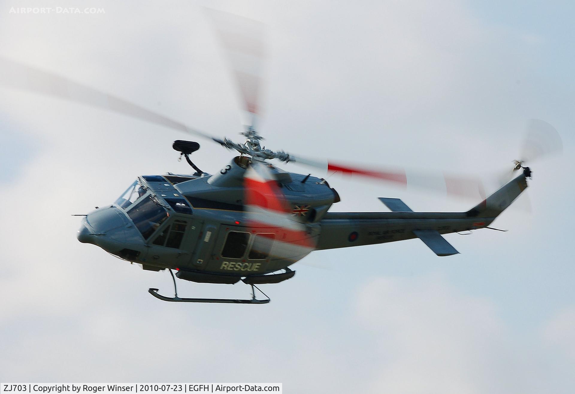 ZJ703, 2002 Bell 412EP Griffin HAR.2 C/N 36296, Fast flyby. Griffin helicopter coded 3 and still carrying the scorpion badge of 84 Squadron whilst operated by SARTU/60 Squadron RAF.