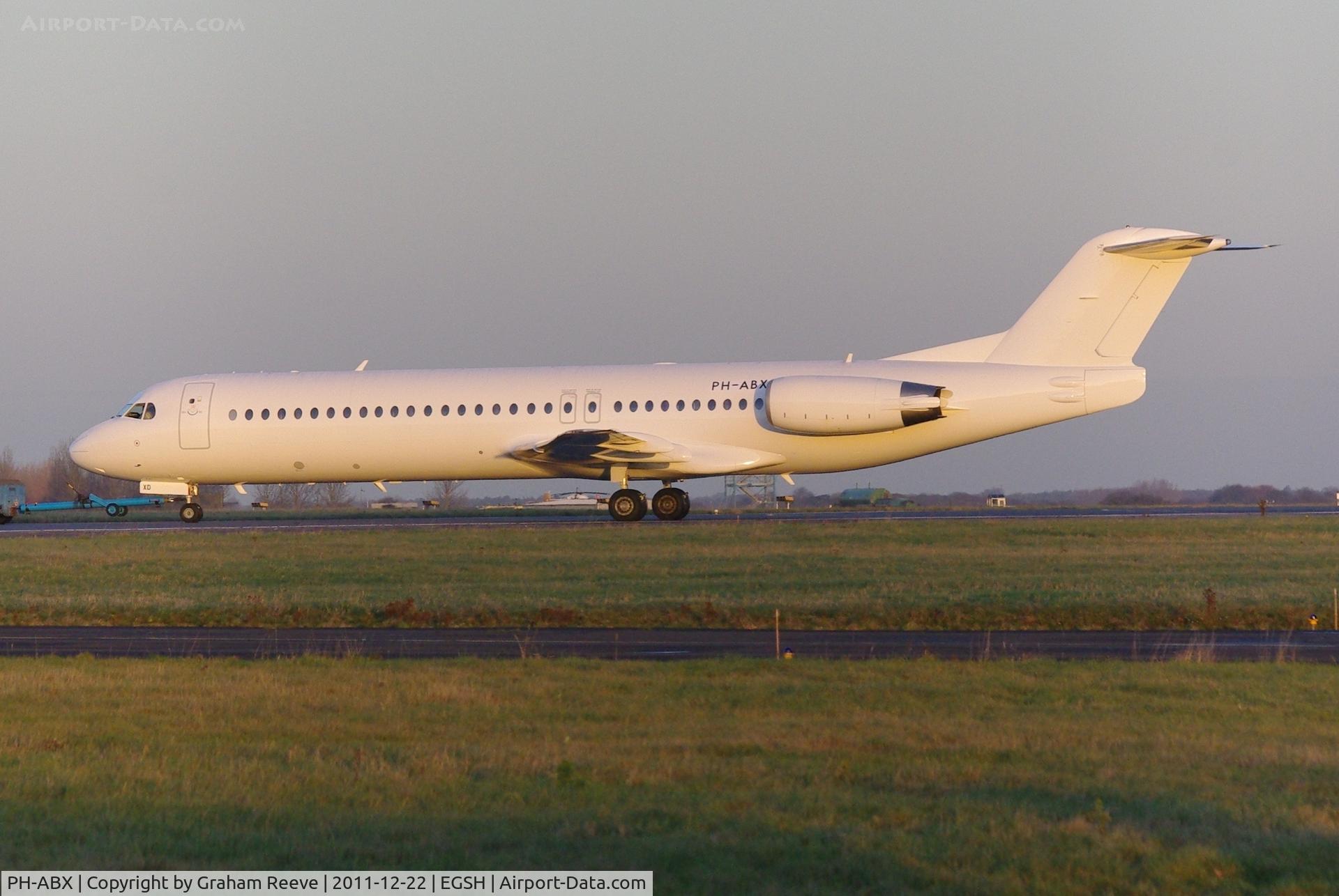 PH-ABX, 1995 Fokker 100 (F-28-0100) C/N 11494, Under tow at Norwich.