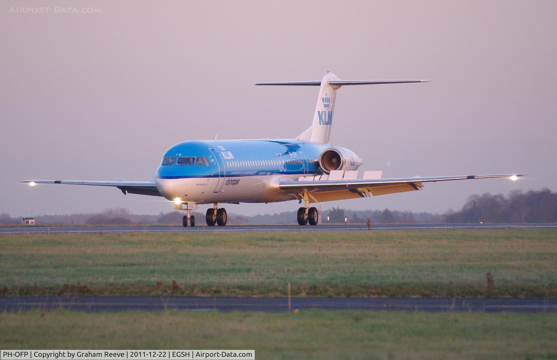 PH-OFP, 1995 Fokker 100 (F-28-0100) C/N 11472, Just landed.