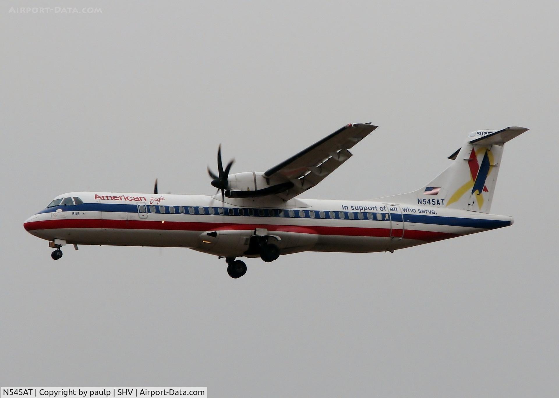 N545AT, 1998 ATR 72-212A C/N 545, Landing on Rwy 32 at Shreveport Regional.