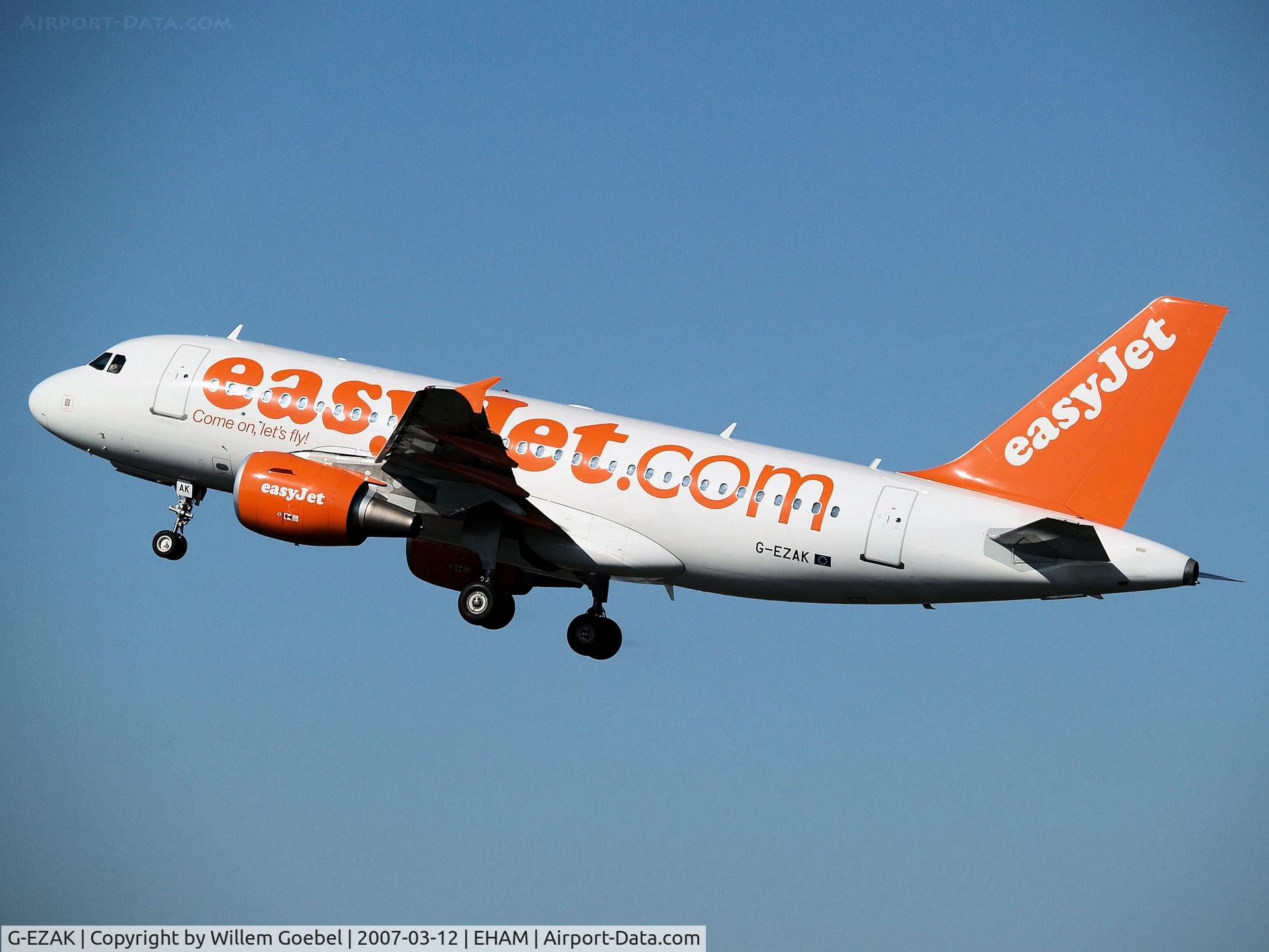 G-EZAK, 2006 Airbus A319-111 C/N 2744, Take off from Amsterdam Airport on runway 24