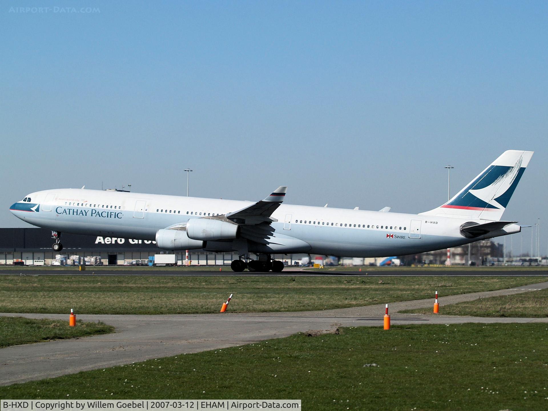 B-HXD, 1996 Airbus A340-313 C/N 147, Take off from Amsterdam Airport of runway24