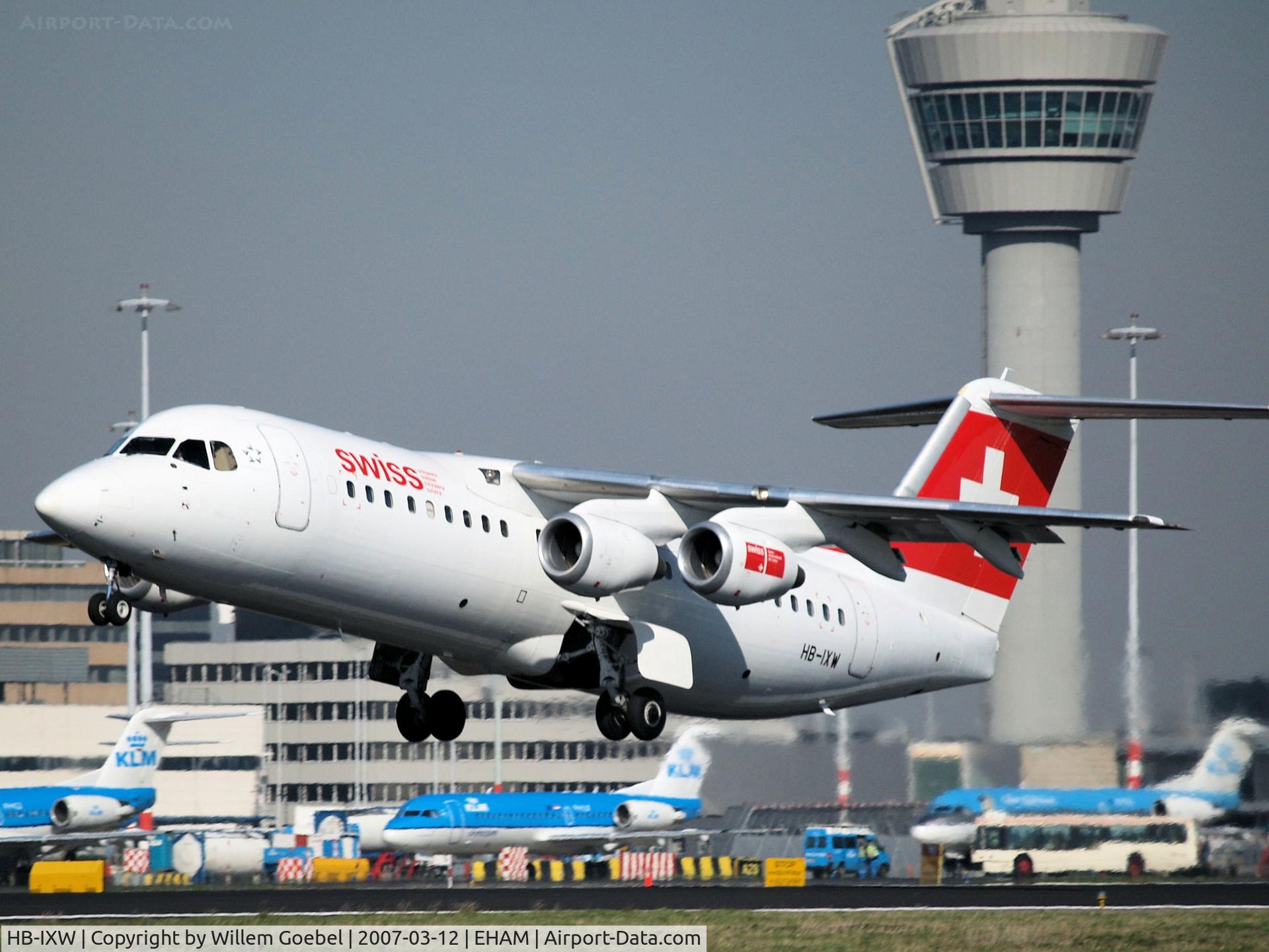 HB-IXW, 1995 British Aerospace Avro 146-RJ100 C/N E3272, Take off from Amsterdam Airport of runway24