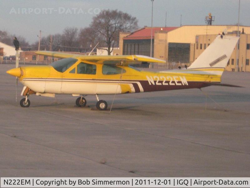 N222EM, 1973 Cessna 177RG Cardinal C/N 177RG0359, On the ramp at Chicago/Lansing. Unique security system on the prop.