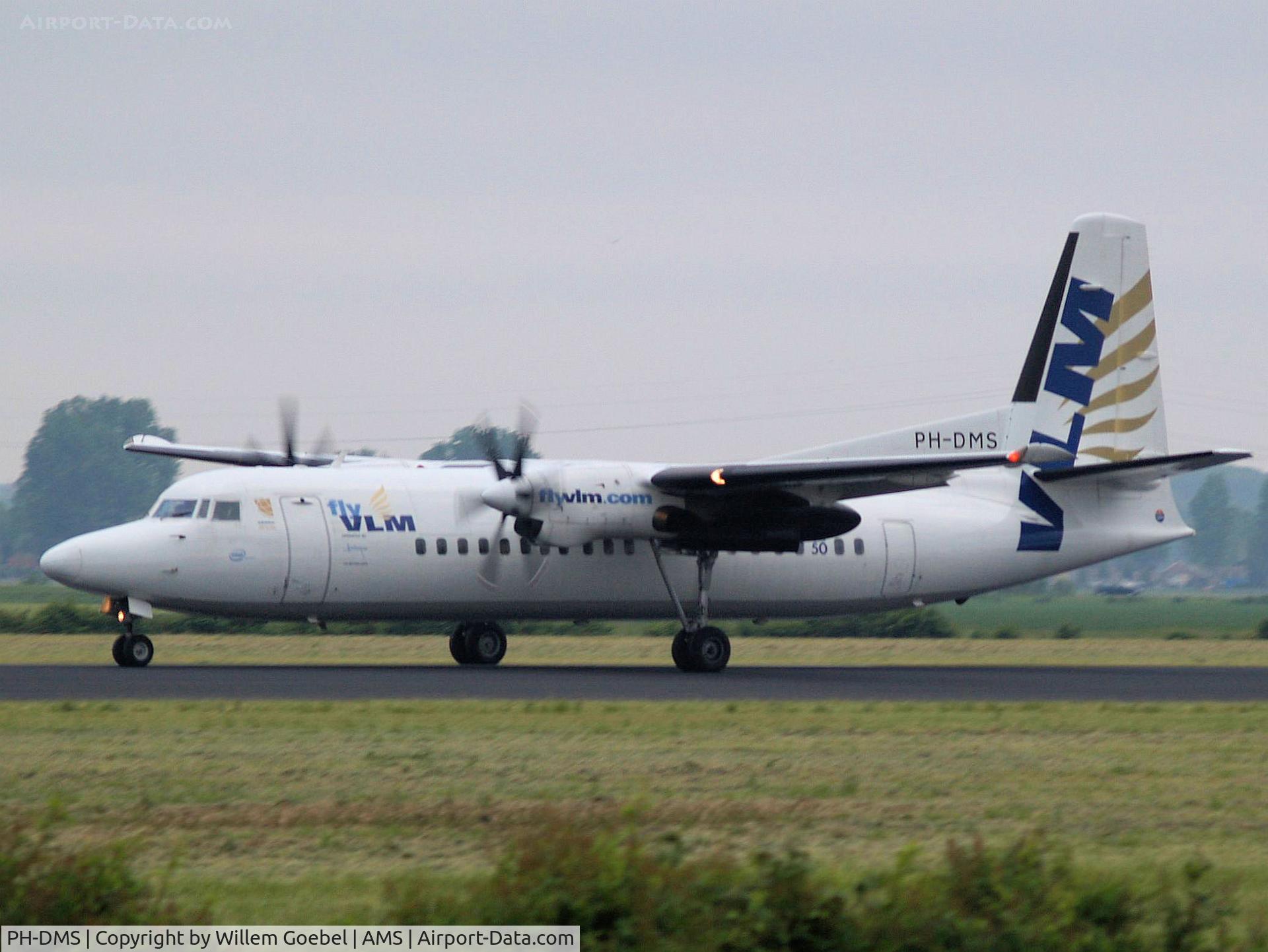 PH-DMS, 1991 Fokker 50 C/N 20209, Landing on runway R18 of Amsterdam Airport.
