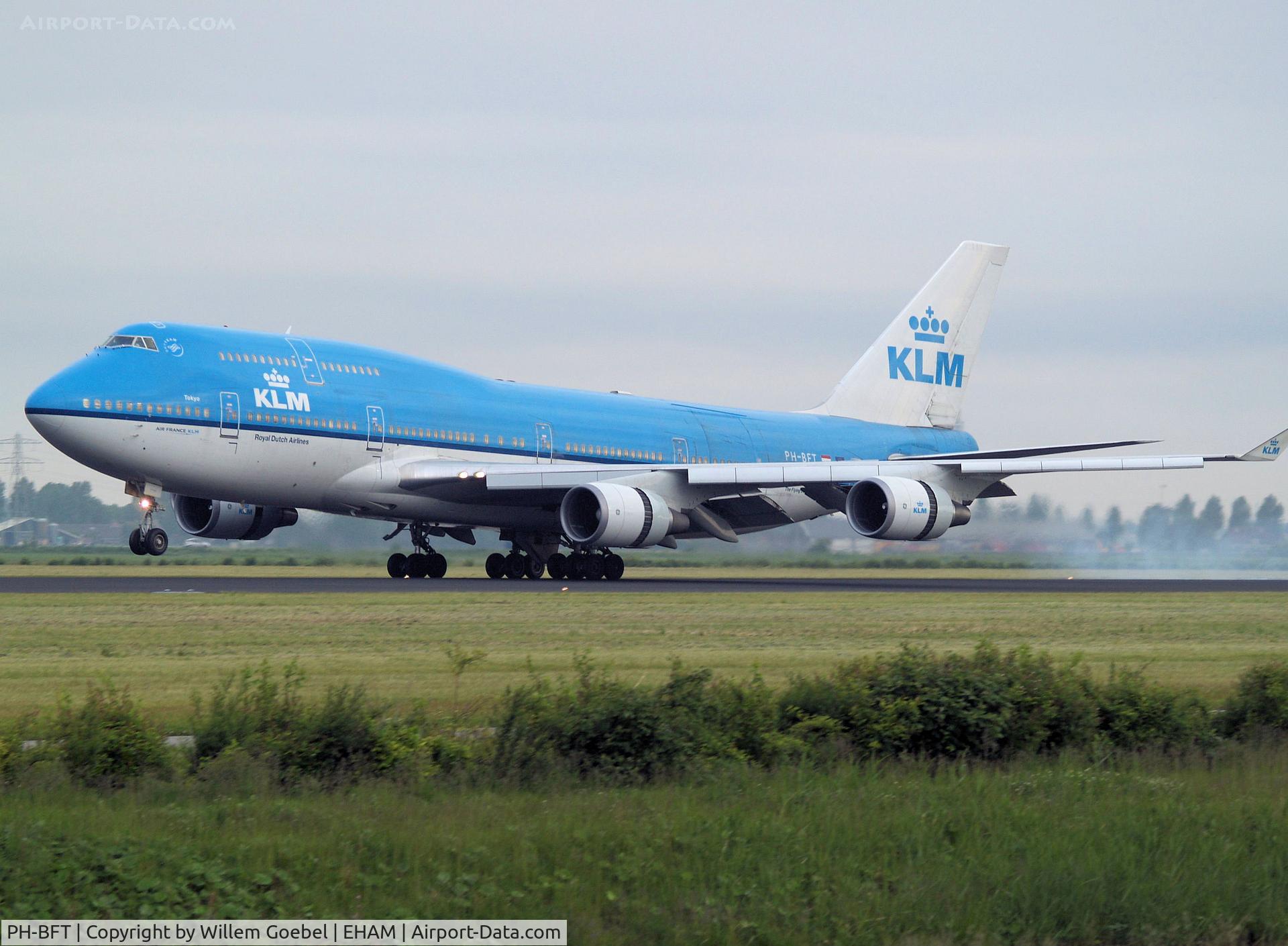 PH-BFT, 1997 Boeing 747-406BC C/N 28459, Landing on runway R18 of Amsterdam Airport.