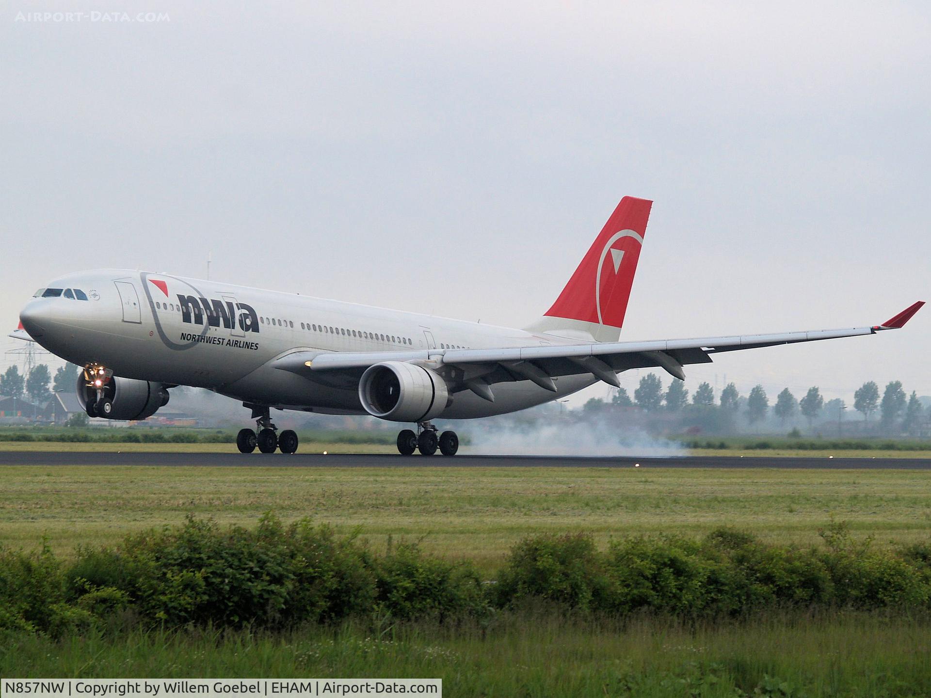 N857NW, 2004 Airbus A330-223 C/N 0633, Landing on runway R18 of Amsterdam Airport.