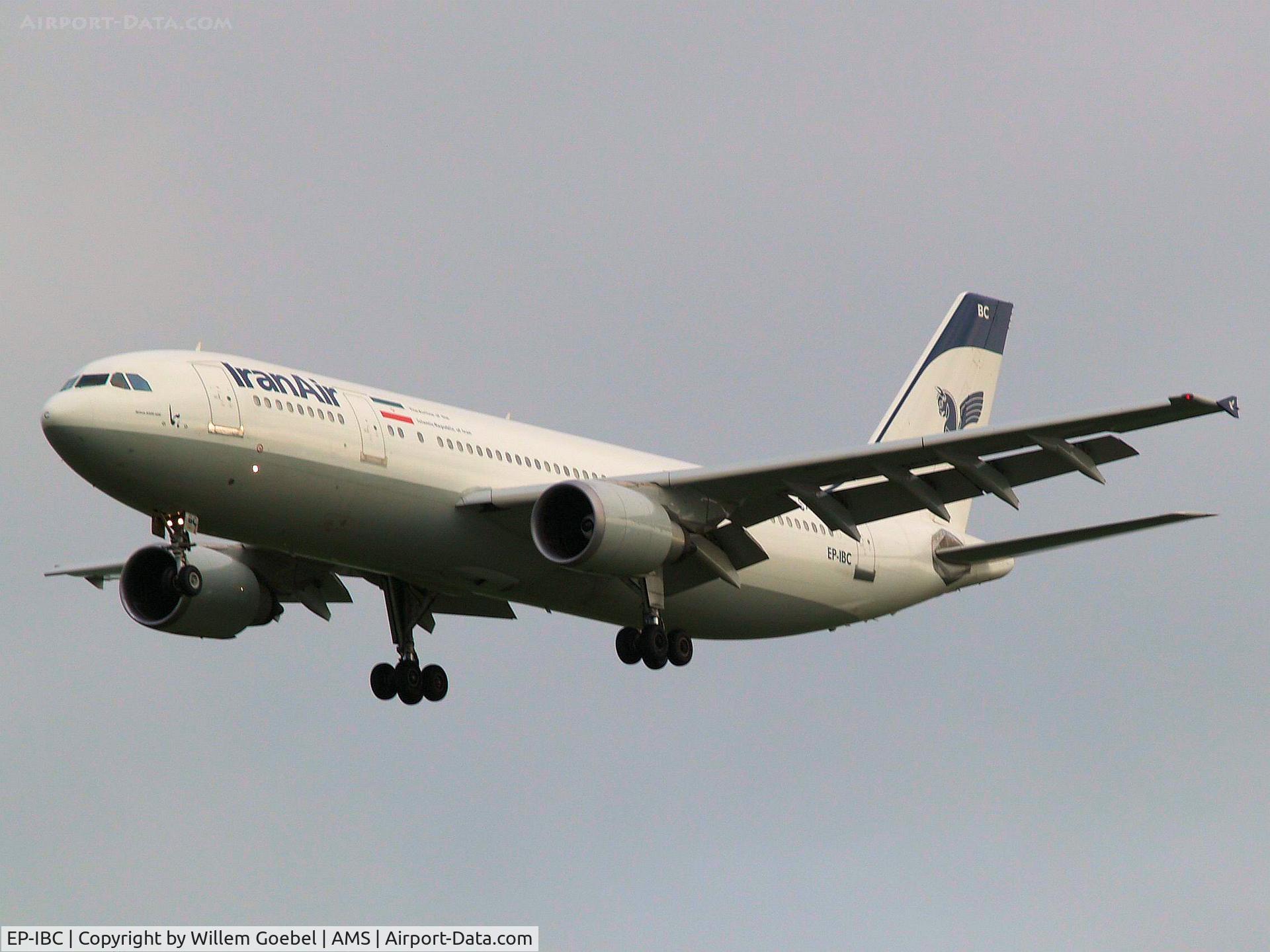 EP-IBC, 1992 Airbus A300B4-605R C/N 632, Landing on runway C18 of Amsterdam Airport.