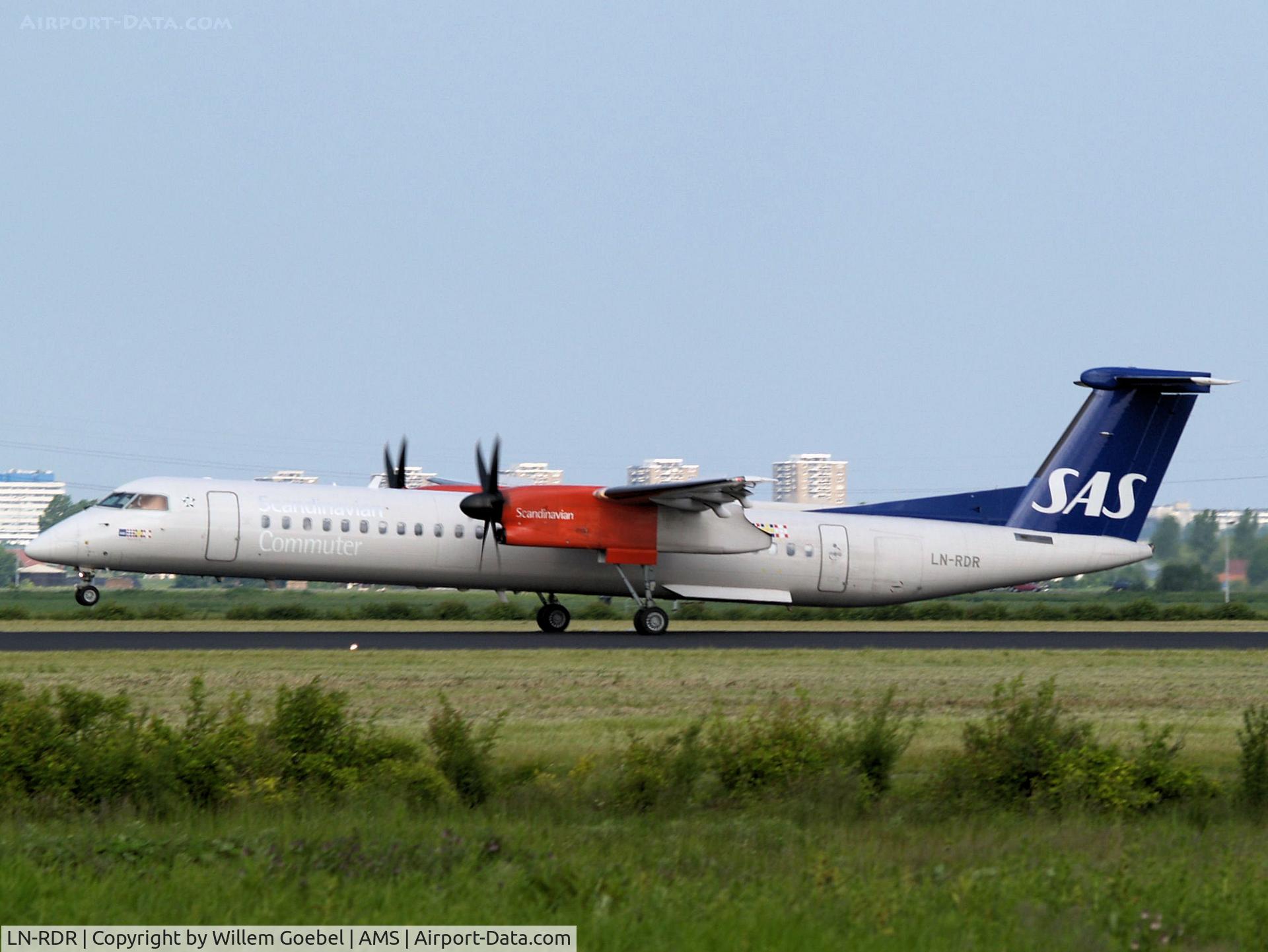 LN-RDR, 2001 De Havilland Canada DHC-8-402Q Dash 8 C/N 4034, Landing on runway R18 of Amsterdam Airport