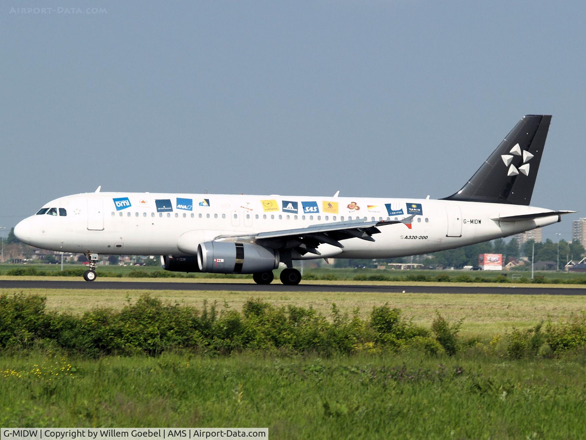 G-MIDW, 2000 Airbus A320-232 C/N 1183, Landing on runway R18 of Amsterdam Airport