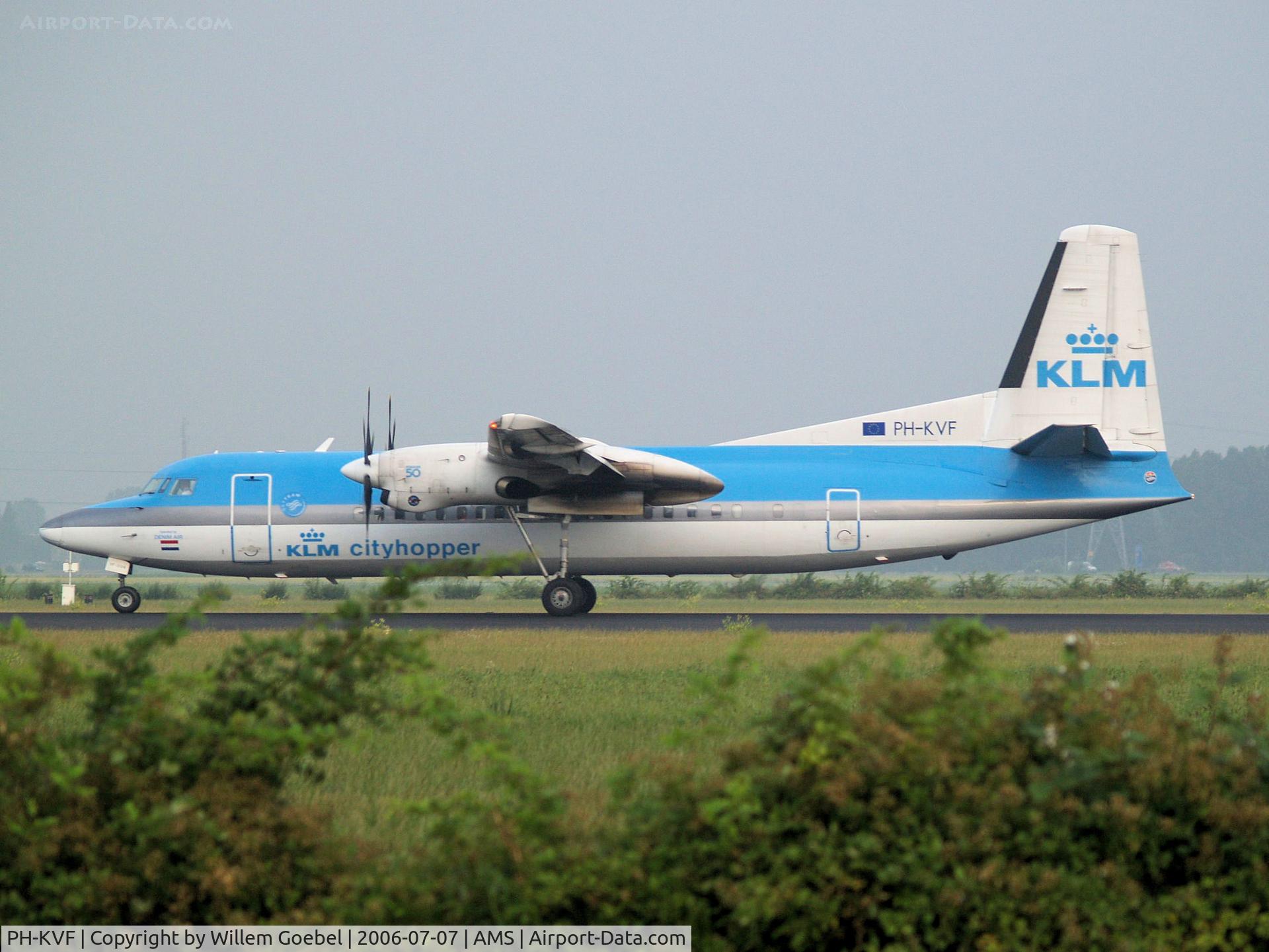 PH-KVF, 1990 Fokker 50 C/N 20207, Landing on runway R18 of Amsterdam Airport