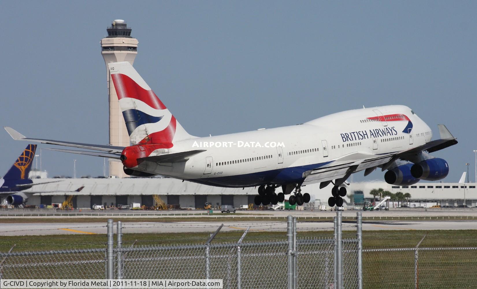 G-CIVD, 1994 Boeing 747-436 C/N 27349, British 747 with tower and Cargo City in the background