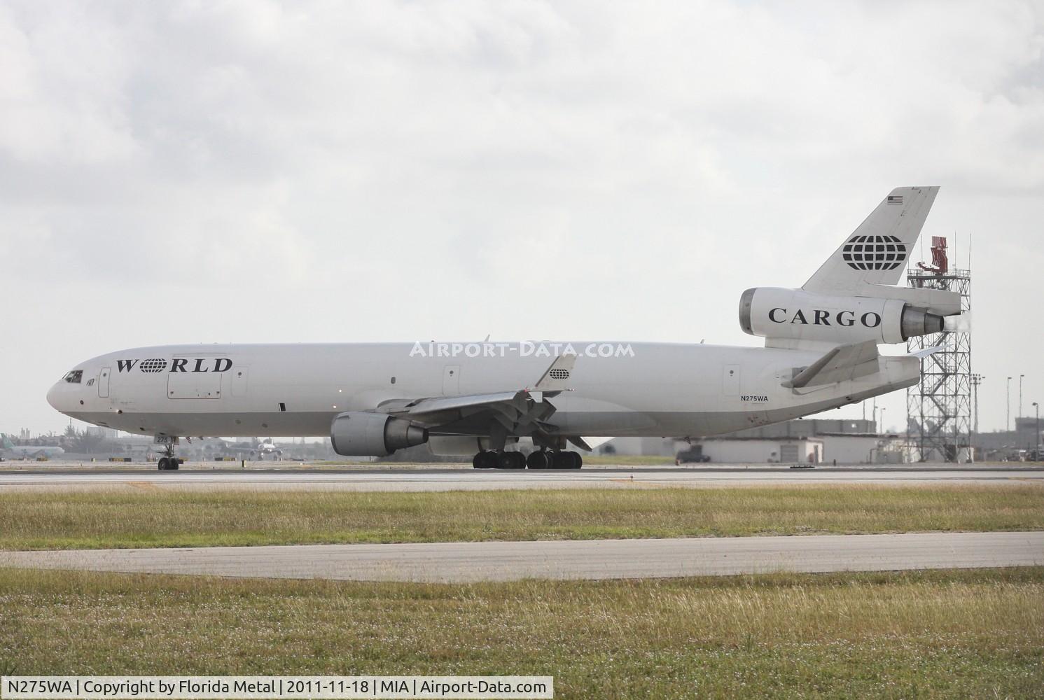 N275WA, 1995 McDonnell Douglas MD-11CF C/N 48631, World Cargo MD-11F just landed on Runway 30 after wind shifted - taken from photo holes on 25th St.