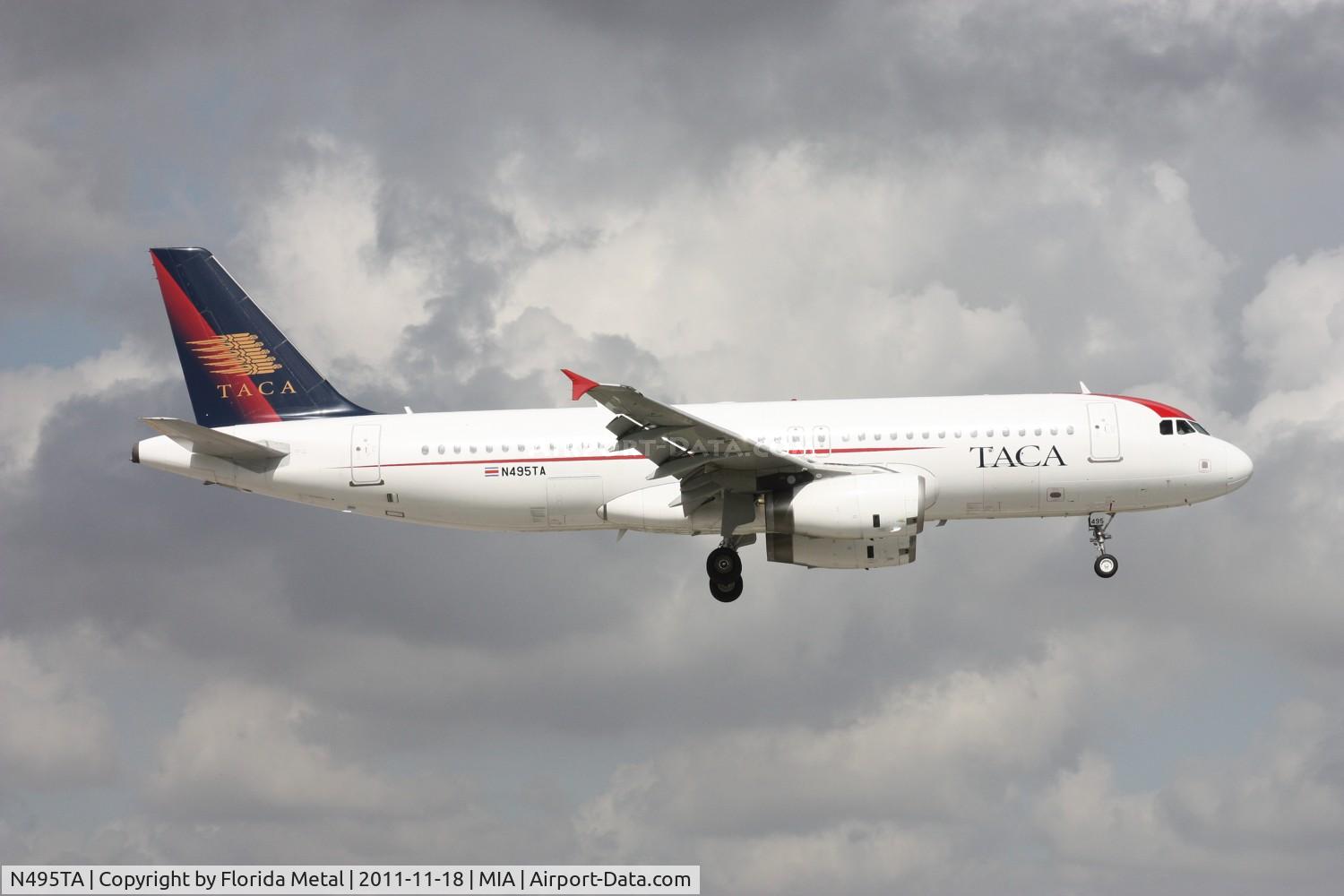 N495TA, 2007 Airbus A320-233 C/N 3103, Taca A320 landing by El Dorado