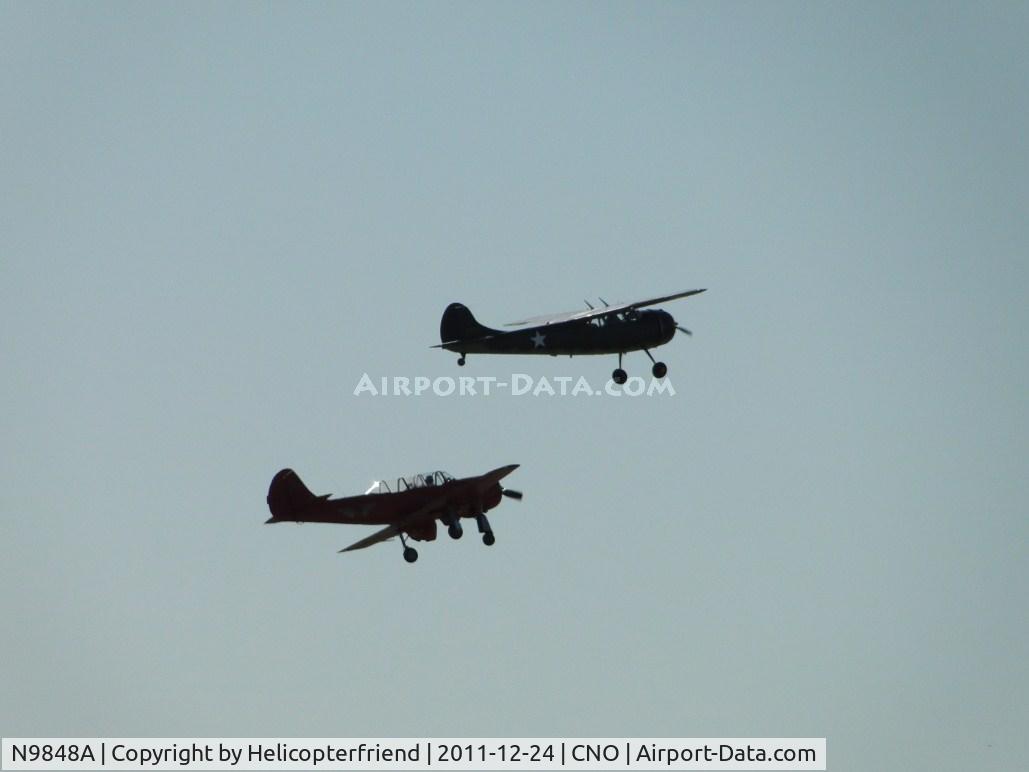 N9848A, 1950 Cessna 190 C/N 7541, Cessna was the first plane off and the Yak-52 played catch up for some formation flying