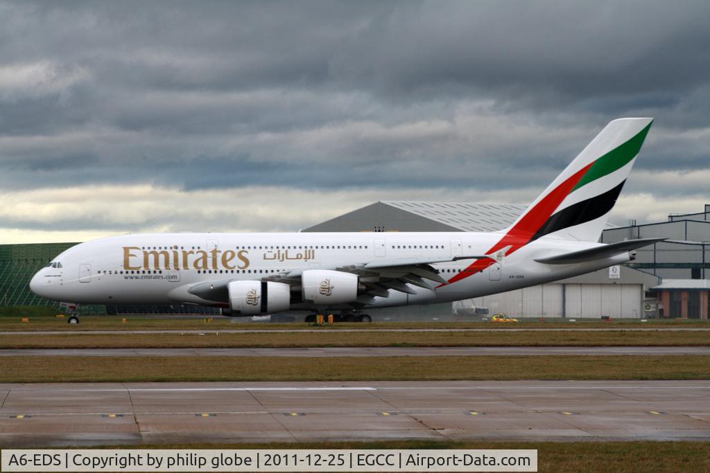A6-EDS, 2011 Airbus A380-861 C/N 086, A6-EDS arriving on its first vist to Manchester on the lunch time EK17 service