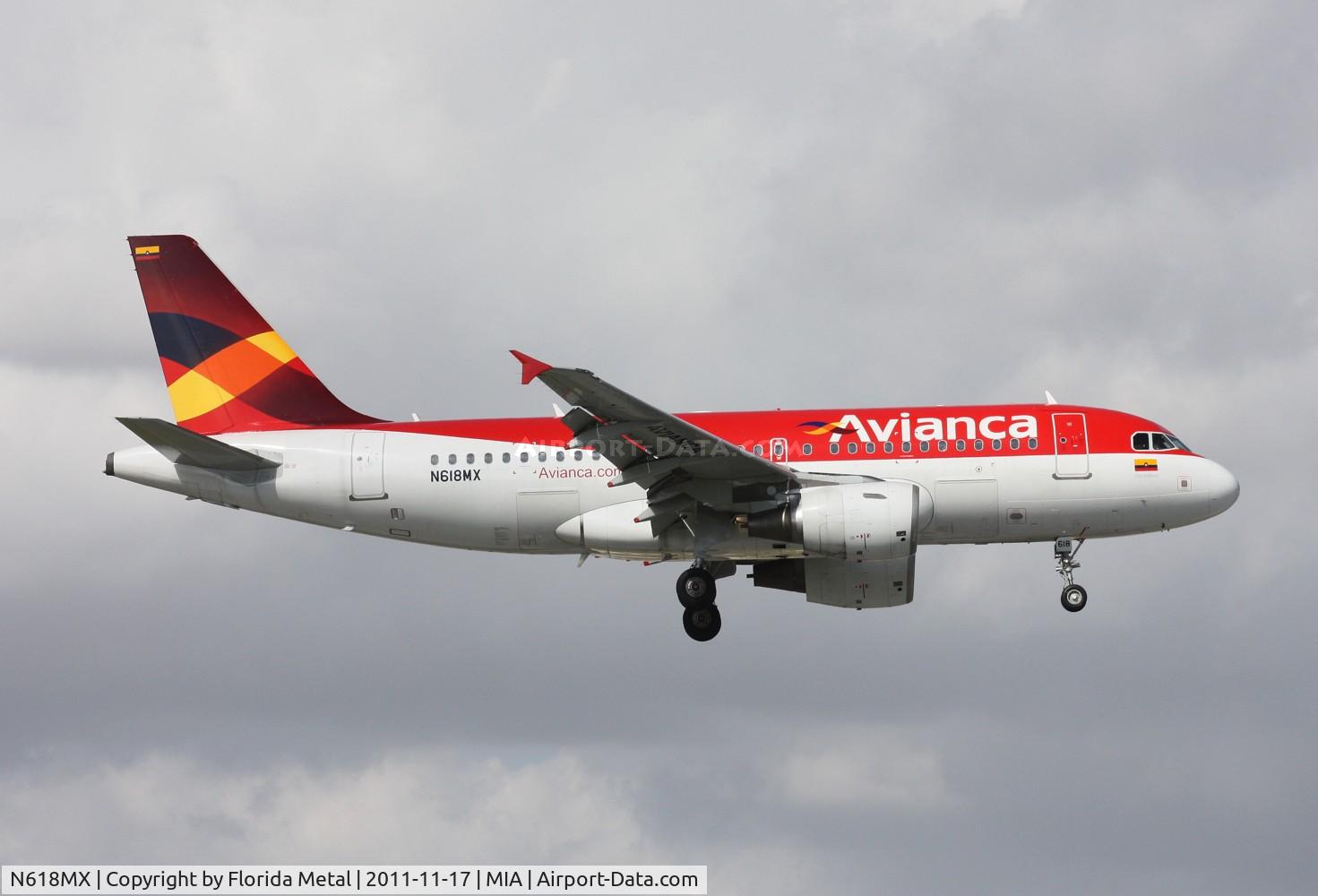 N618MX, 2001 Airbus A319-112 C/N 1618, Avianca A319 landing by El Dorado