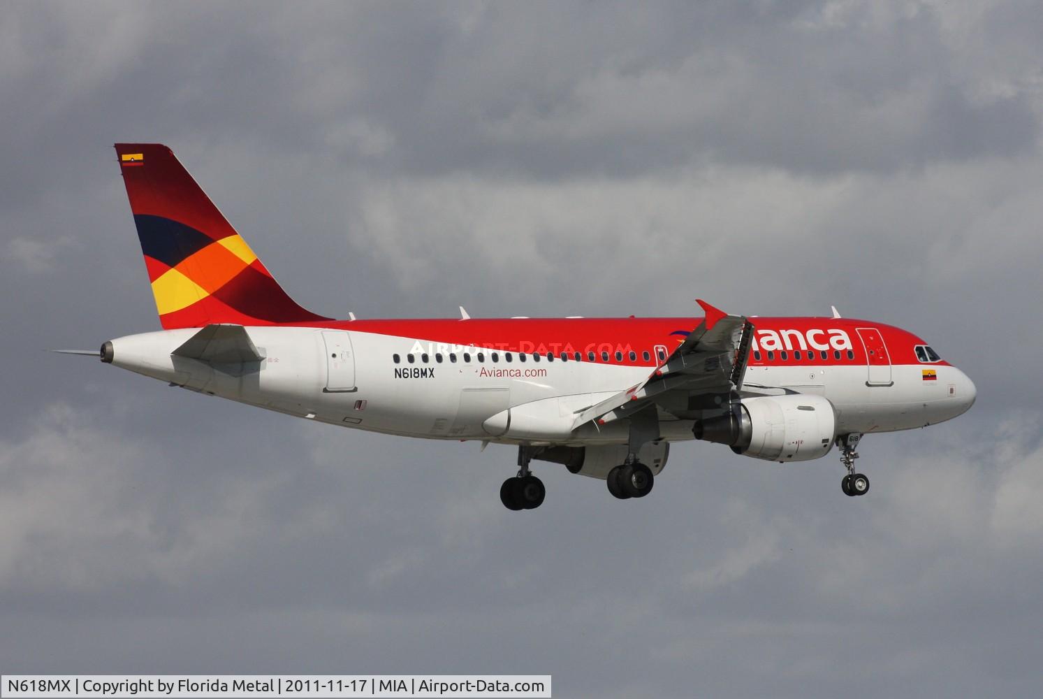 N618MX, 2001 Airbus A319-112 C/N 1618, Ex Mexicana now Avianca A319 landing 9