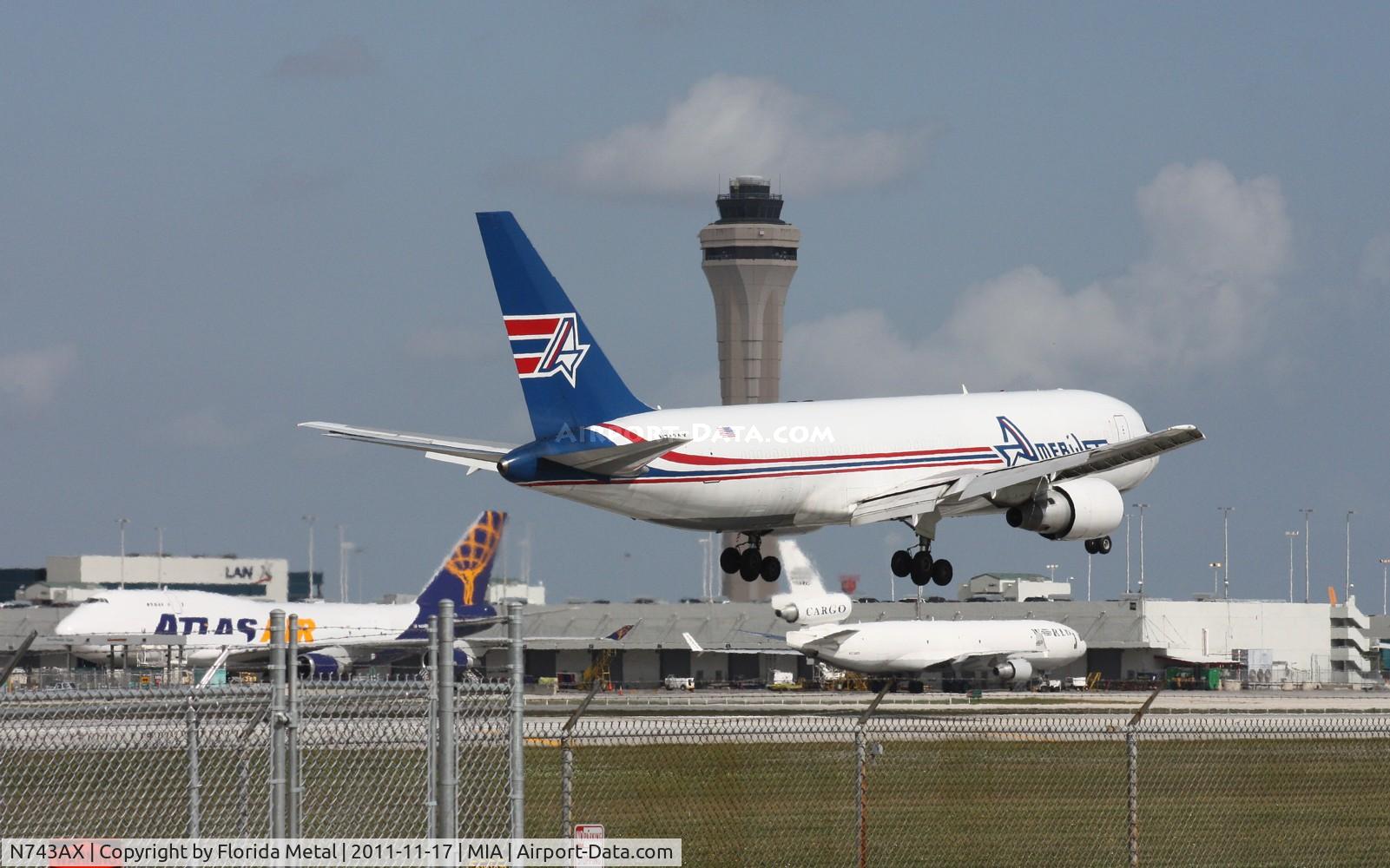 N743AX, 1982 Boeing 767-232 C/N 22218, Amerijet 767 passing landing runway 9