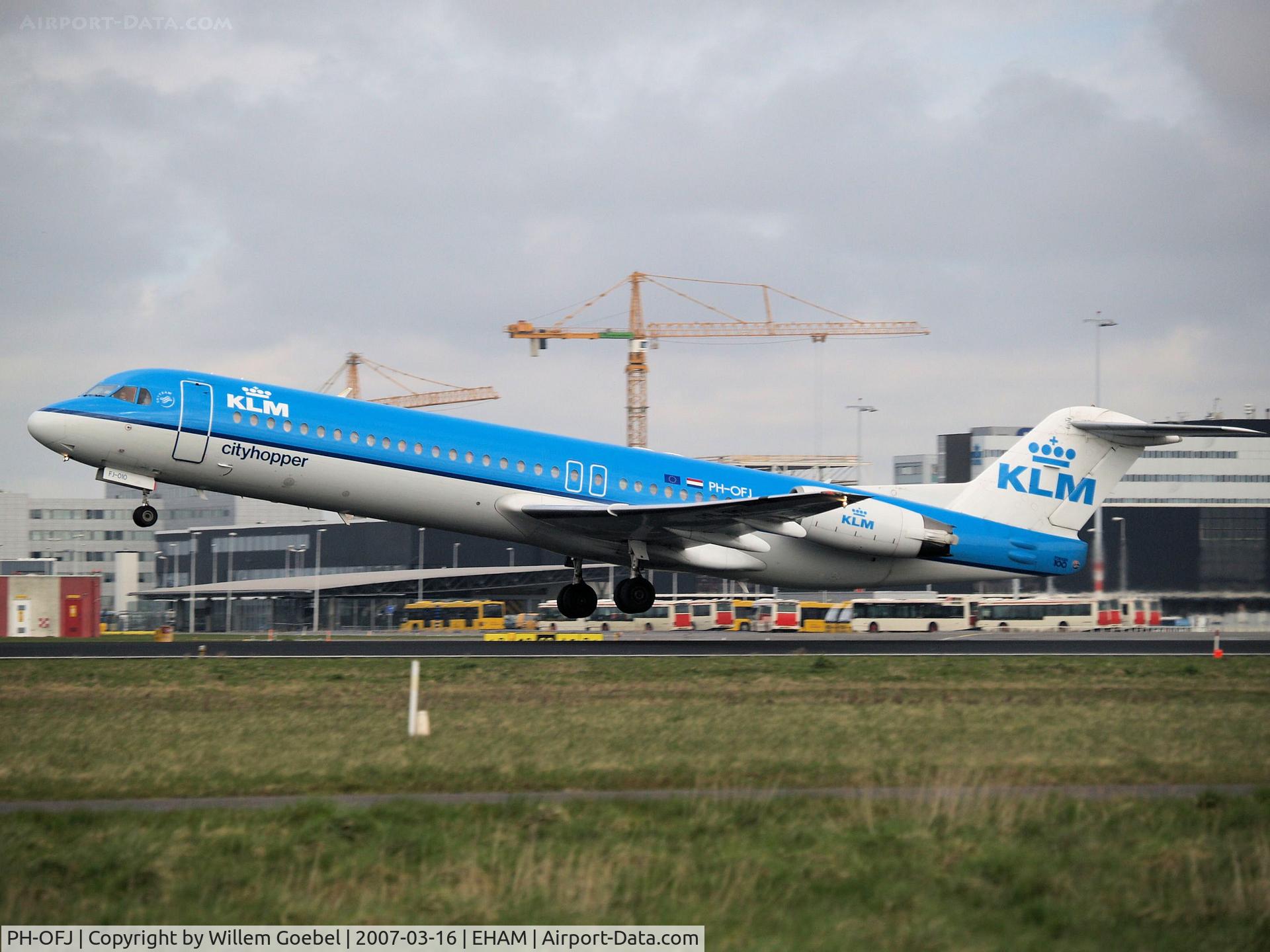 PH-OFJ, 1988 Fokker 100 (F-28-0100) C/N 11248, Take off from Amsterdam Airport of runway 24