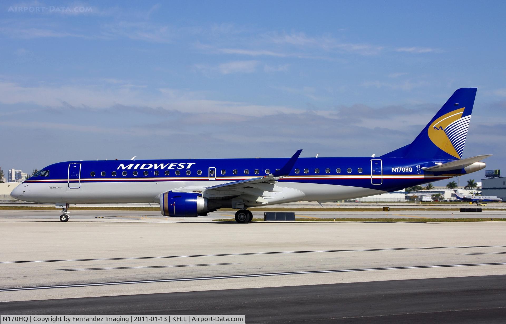 N170HQ, 2008 Embraer 190AR (ERJ-190-100IGW) C/N 19000191, About to depart Ft Lauderdale