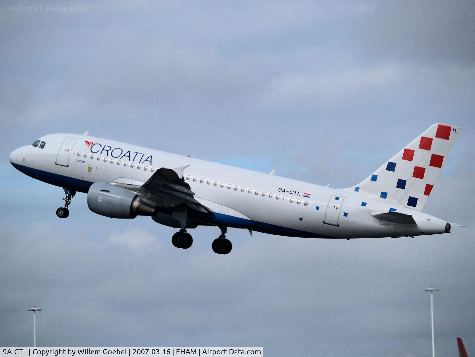 9A-CTL, 2000 Airbus A319-112 C/N 1252, Take off from Amsterdam Airport of runway 24