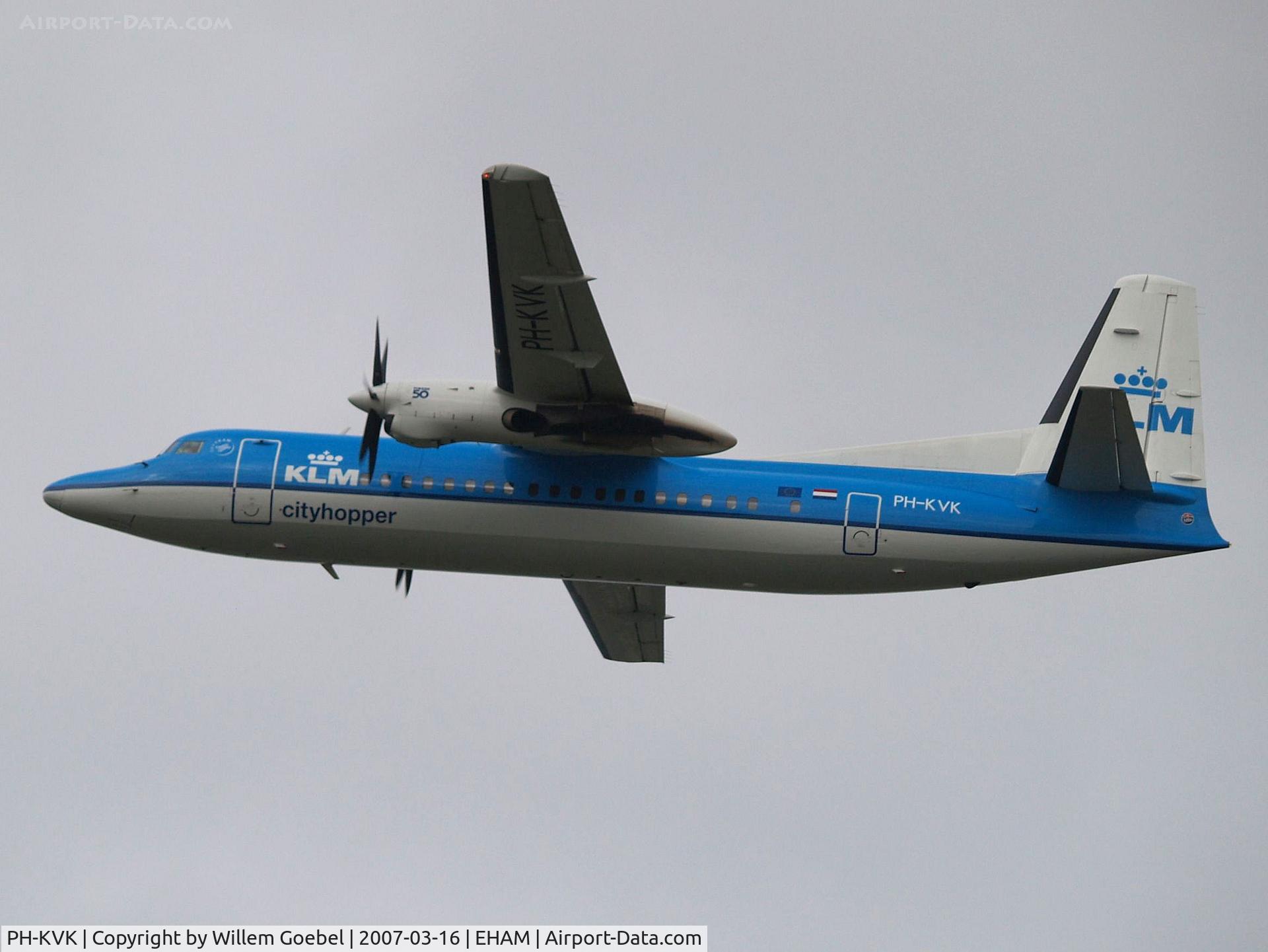 PH-KVK, 1991 Fokker 50 C/N 20219, Take off from Amsterdam Airport of runway 24