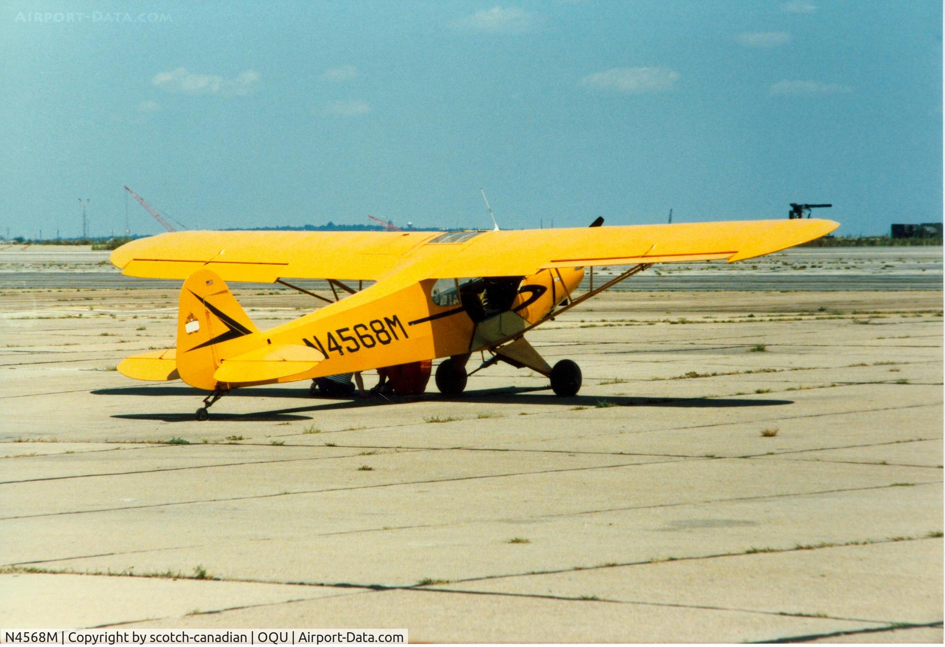 N4568M, 1947 Piper PA-11 Cub Special Cub Special C/N 11-71, 1947 Piper PA-11 N4568M at Quonset State Airport, North Kingstown, RI - circa 1980's