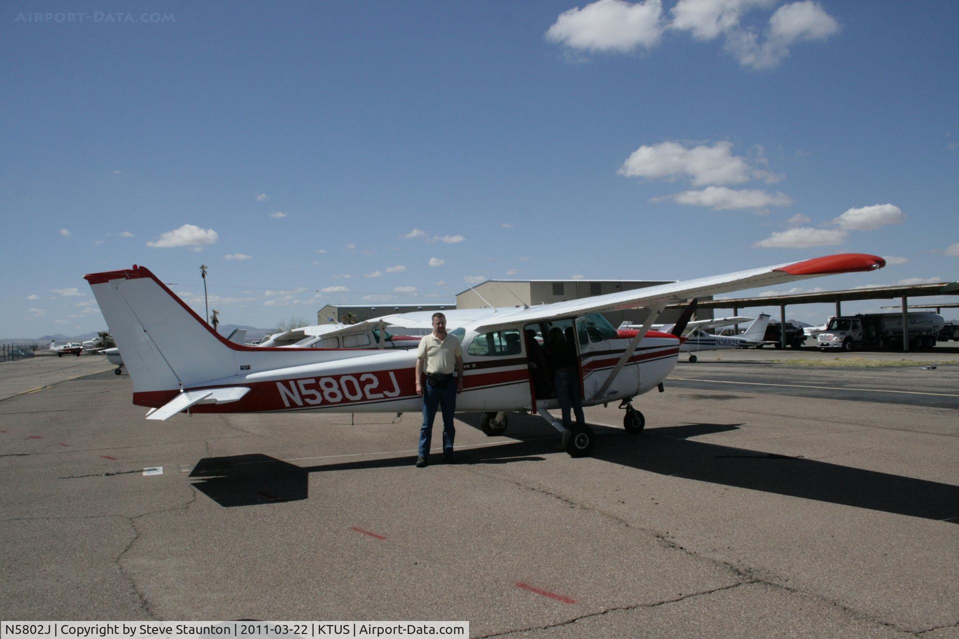 N5802J, 1980 Cessna 172N C/N 17273839, Taken at Tucson International Airport, in March 2011 whilst on an Aeroprint Aviation tour. This aircraft took me on an overflight of the Davis Monthan storage yard - a life long ambition completed. This is me next to the aircraft post flight.