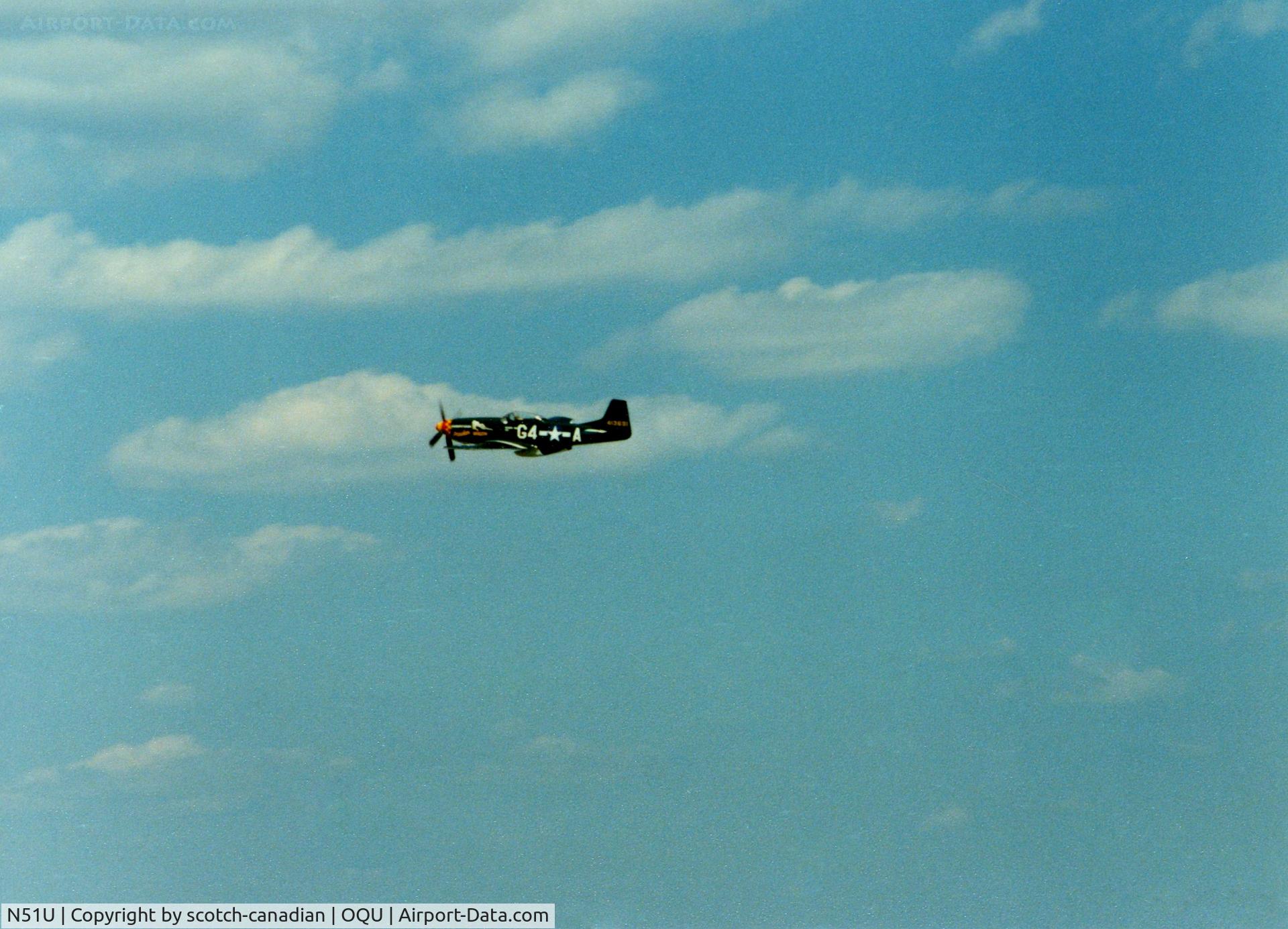 N51U, 1944 North American P-51D Mustang C/N 44-74204 (122-40744), 1944 North American P-51D N51U at Quonset State Airport, North Kingstown, RI - circa 1980's. This aircraft crashed on September 28, 1990 near Chatham, MA