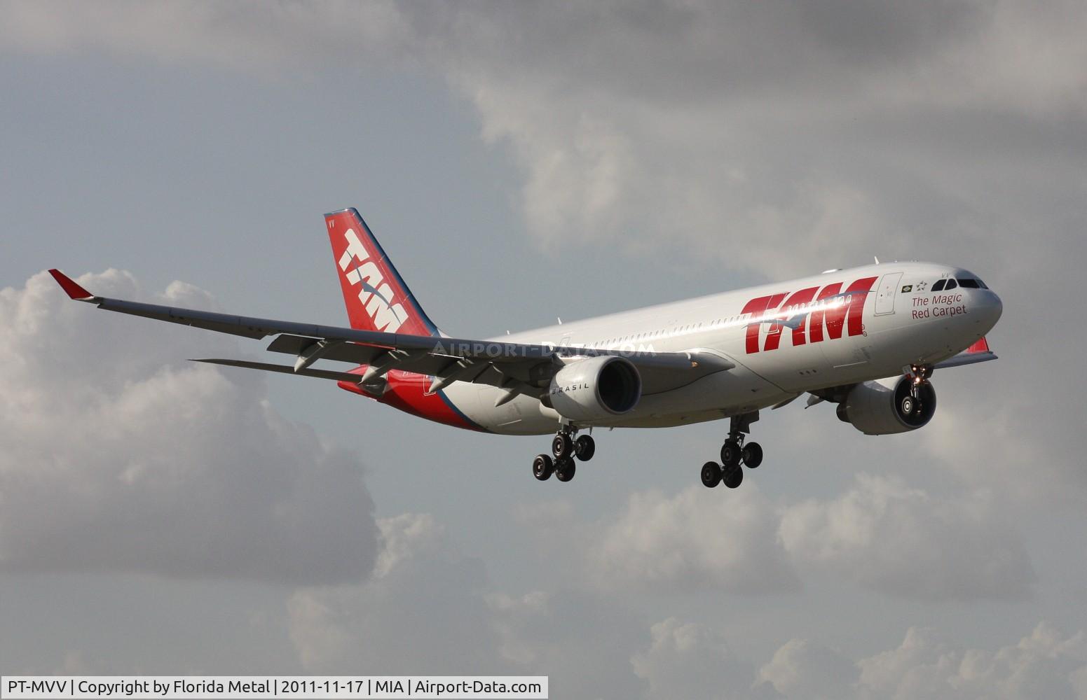 PT-MVV, 2011 Airbus A330-223 C/N 1221, Brand new TAM A330-200, I was told by some of the Cuban spotters at El Dorado Furniture location that this was the first time this air frame has been to MIA