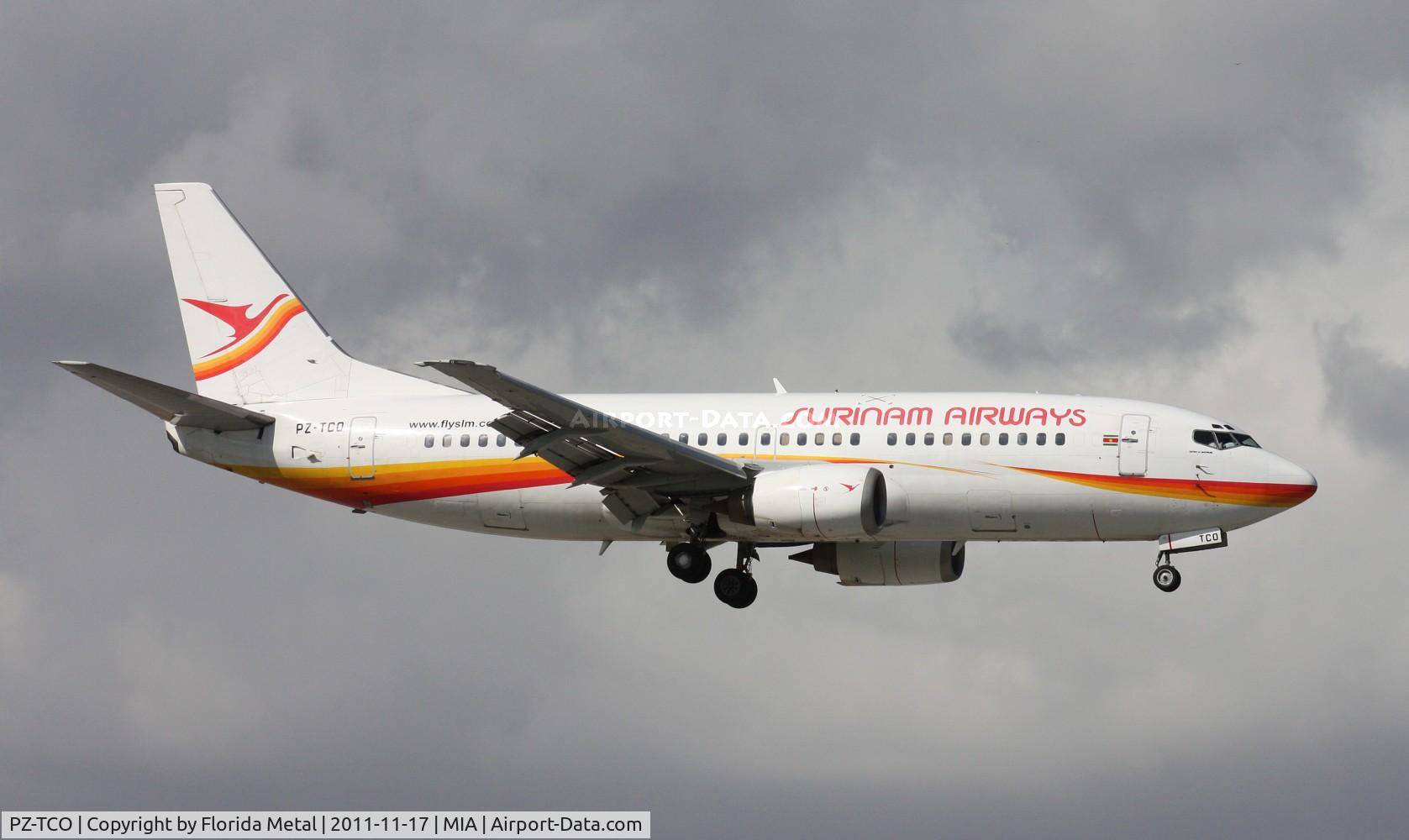 PZ-TCO, 1997 Boeing 737-36N C/N 28669, Surinam 737 landing in front of El Dorado