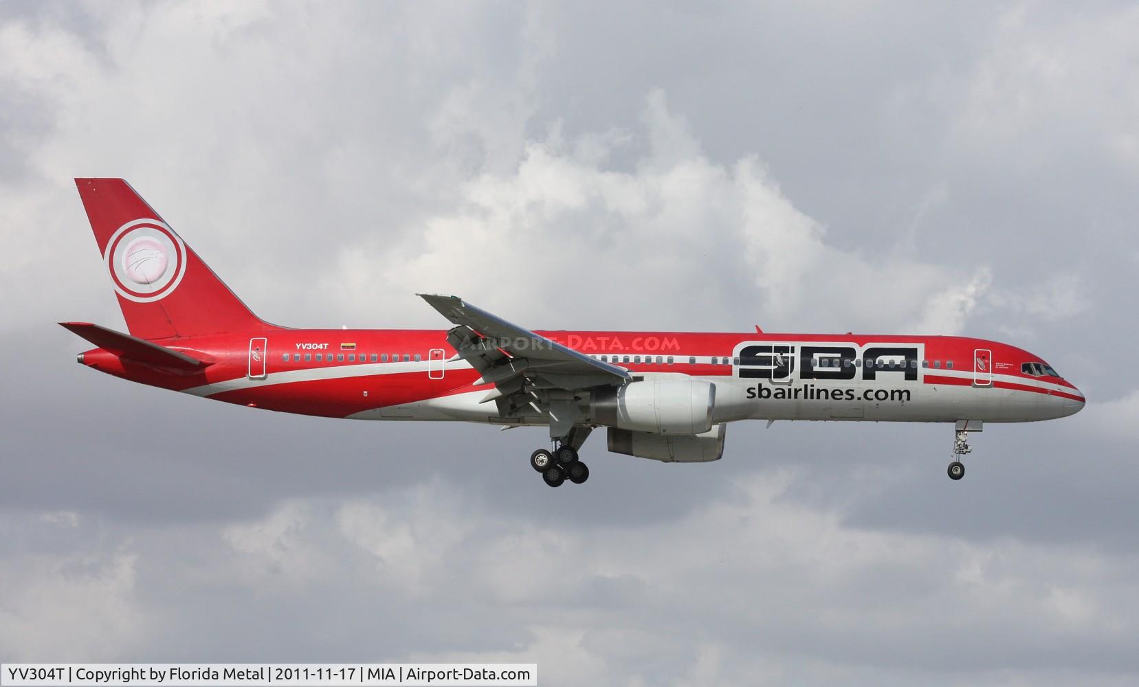 YV304T, Boeing 757-21B C/N 24714, Santa Barbara 757 landing Runway 9 from Caracas Venezuela