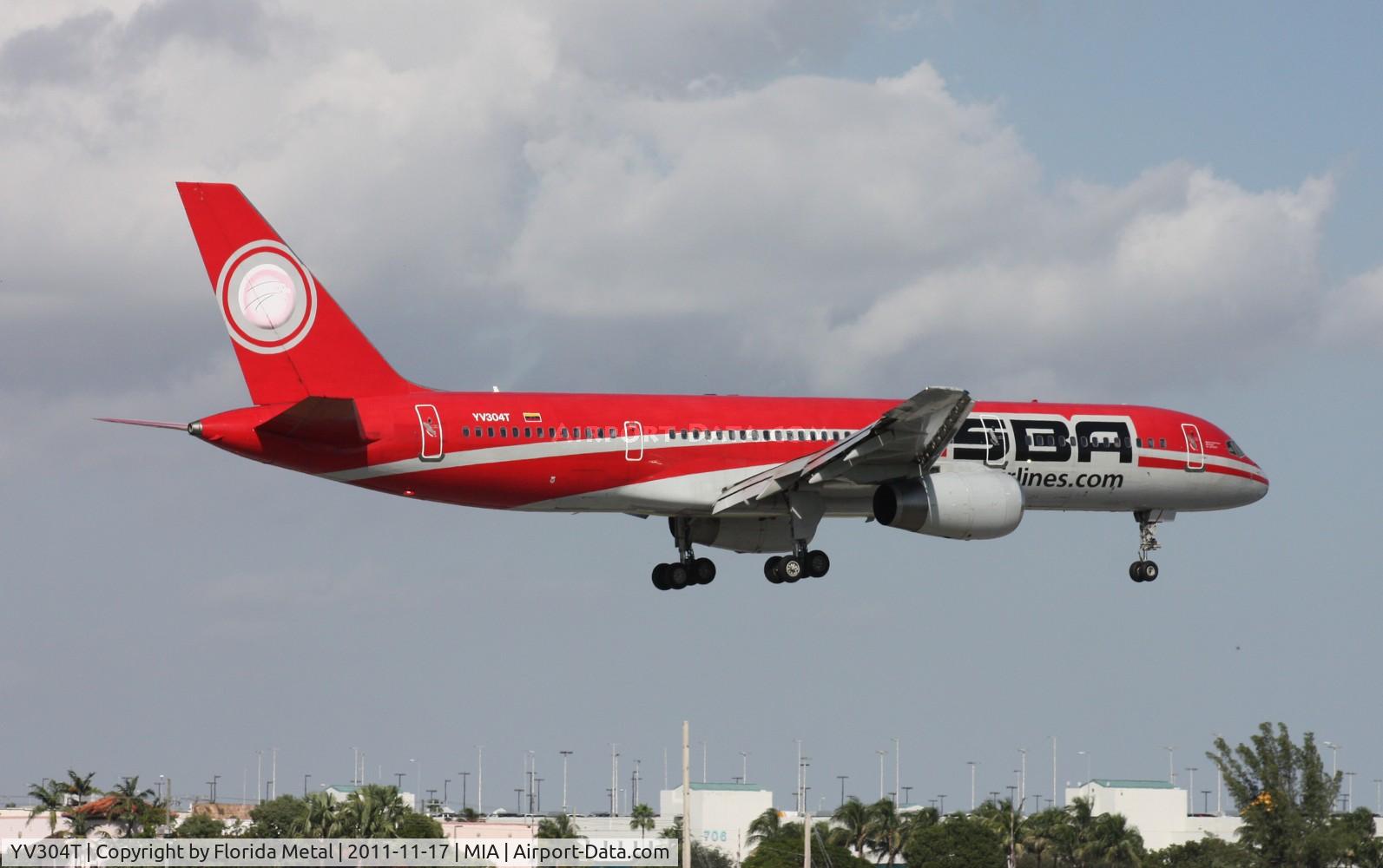 YV304T, Boeing 757-21B C/N 24714, Santa Barbara 757 about to touch down Runway 9