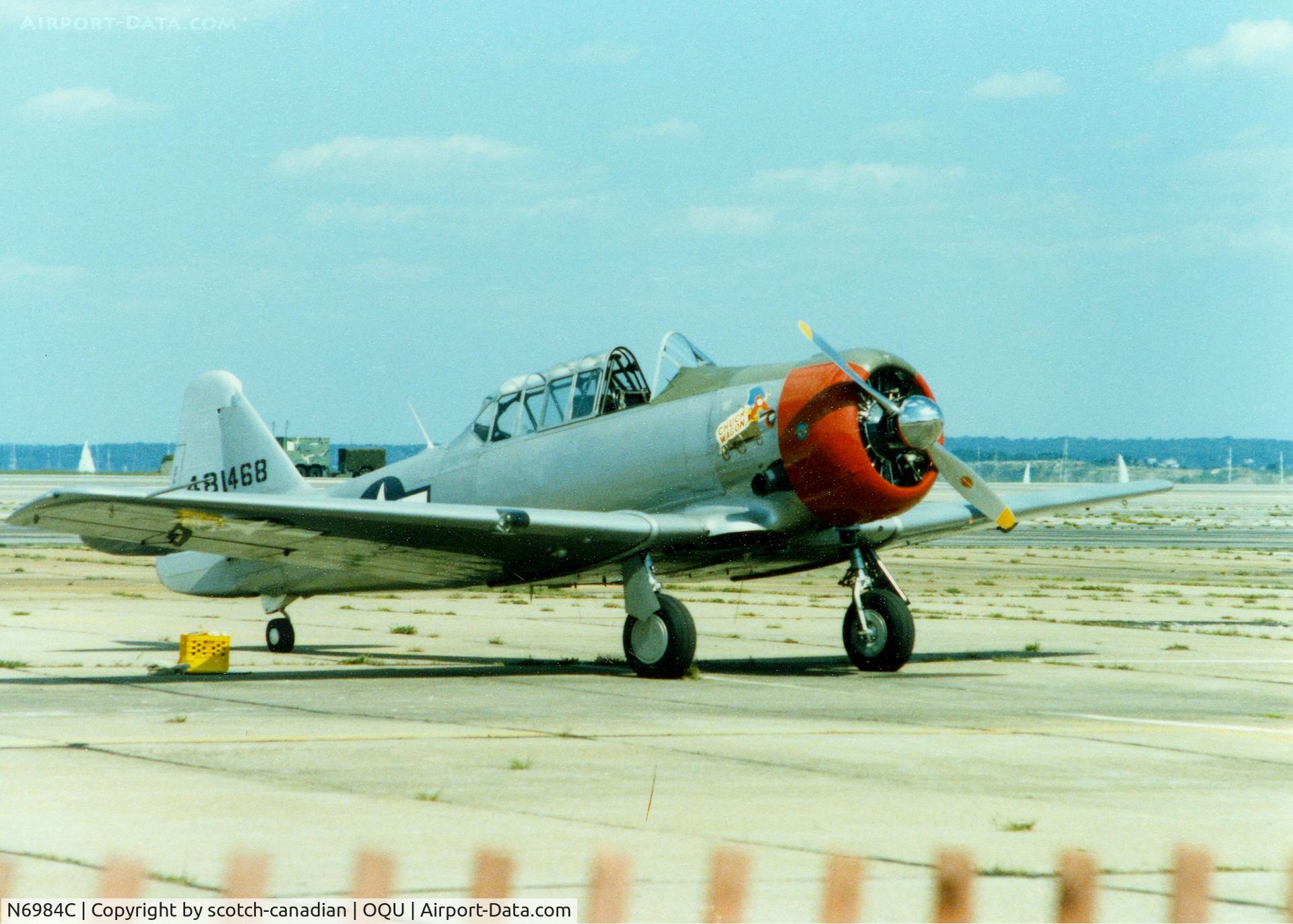 N6984C, 1944 North American AT-6D Texan C/N 44-81468, 1944 North American AT-6D N6984C at Quonset State Airport, North Kingstown, RI - circa 1980's