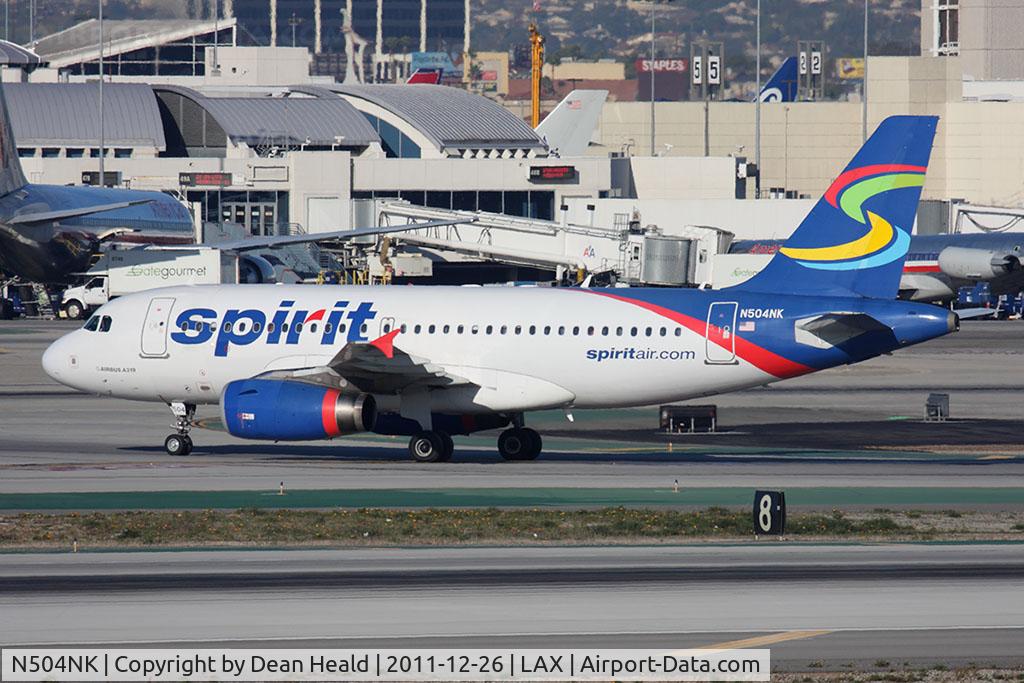 N504NK, 2005 Airbus A319-132 C/N 2473, Spirit Airlines N504NK (FLT NKS561) about to cross RWY 25R after arrival on RWY 25L from Las Vegas McCarran Intl (KLAS).