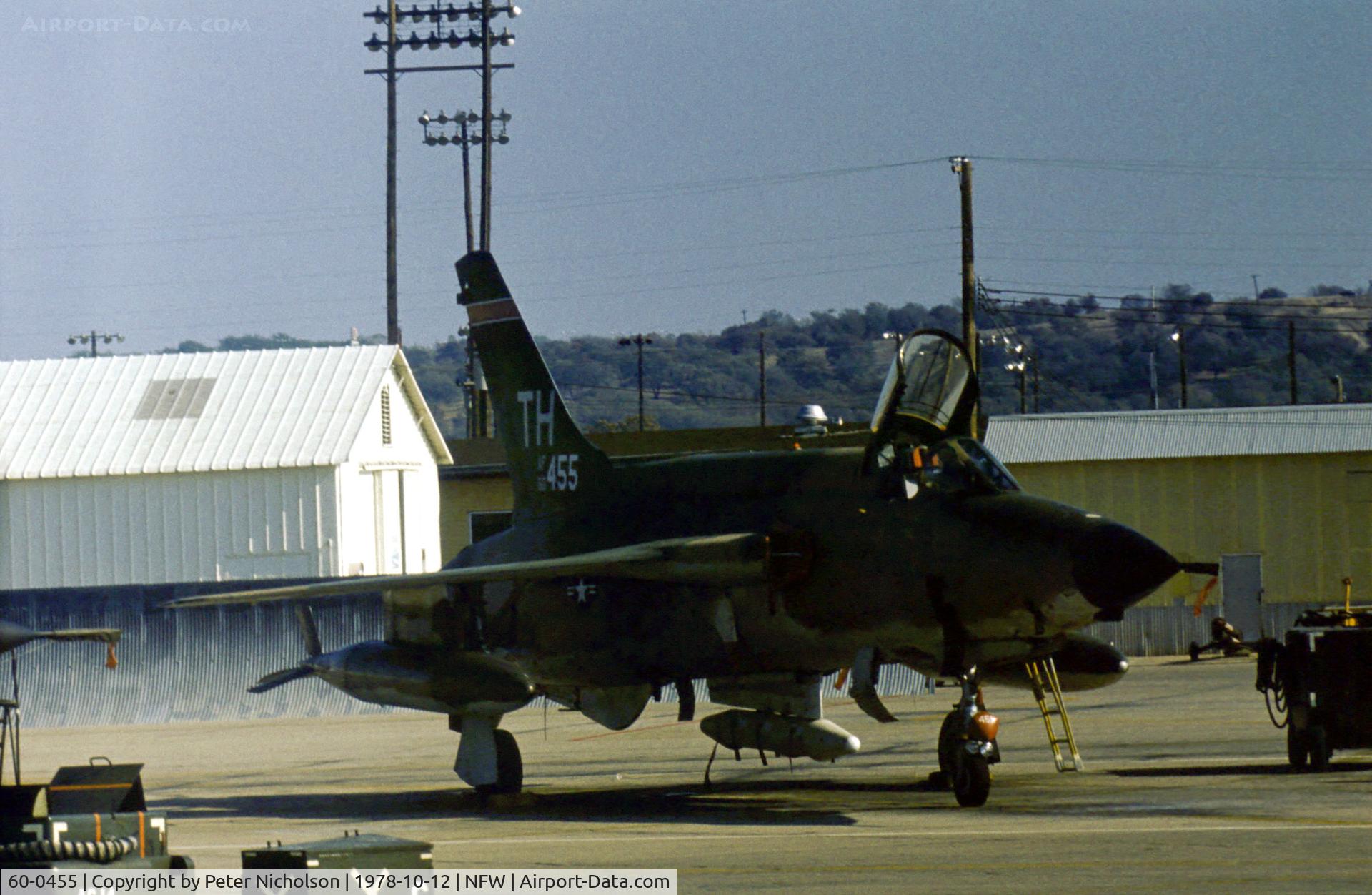 60-0455, 1960 Republic F-105D Thunderchief C/N D143, F-105D Thunderchief of 457th Tactical Fighter Squadron/301st Tactical Fighter Wing on the flight-line at Carswell AFB in October 1978.