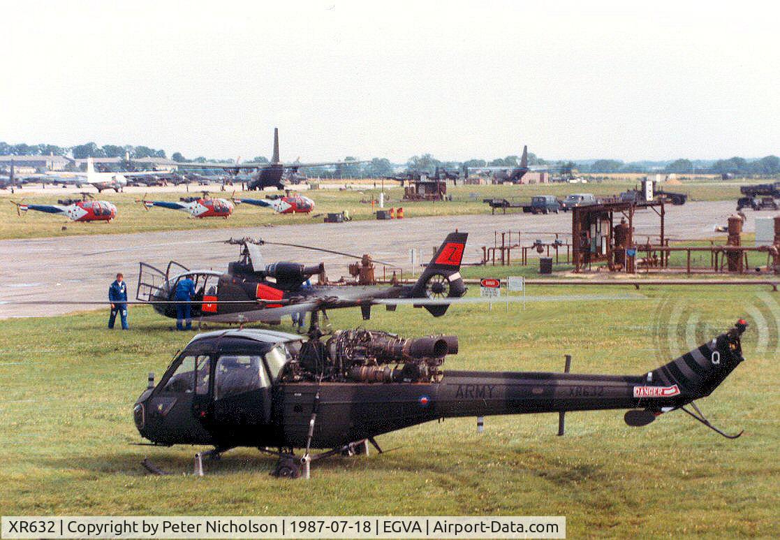 XR632, 1964 Westland Scout AH.1 C/N F9532, Scout AH.1 of 666 Squadron on display at the 1987 Intnl Air Tattoo at RAF Fairford.